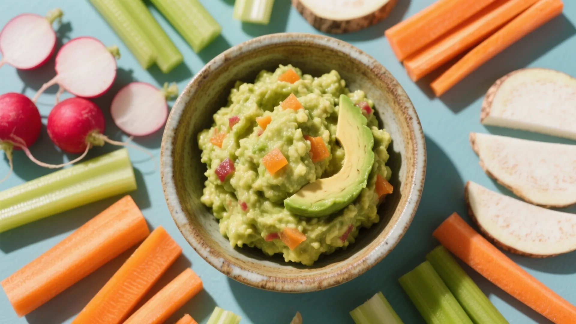5. Guacamole with Colorful Veggie Sticks