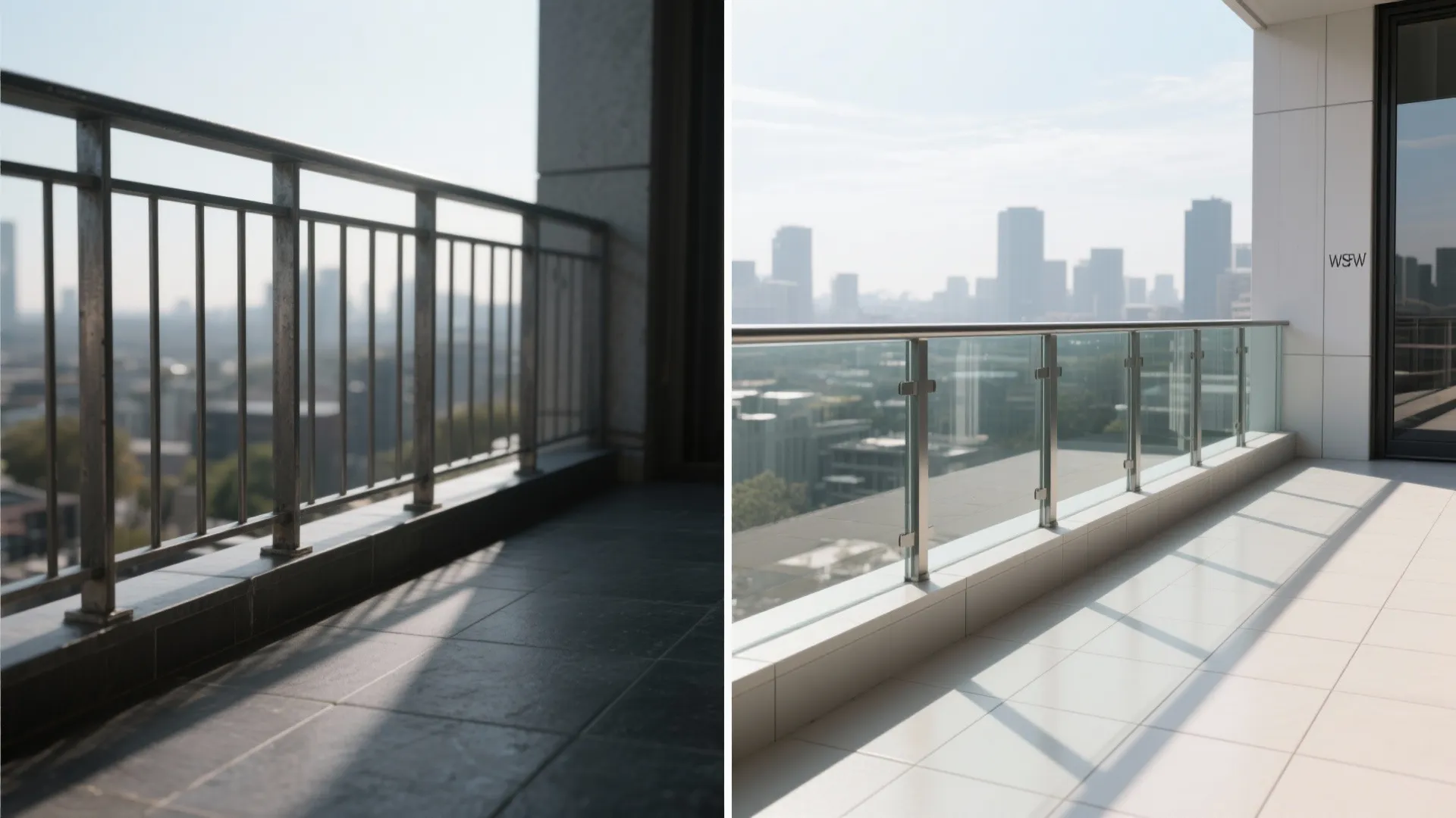 Clear balustrades and reflective finishes for an airy feel