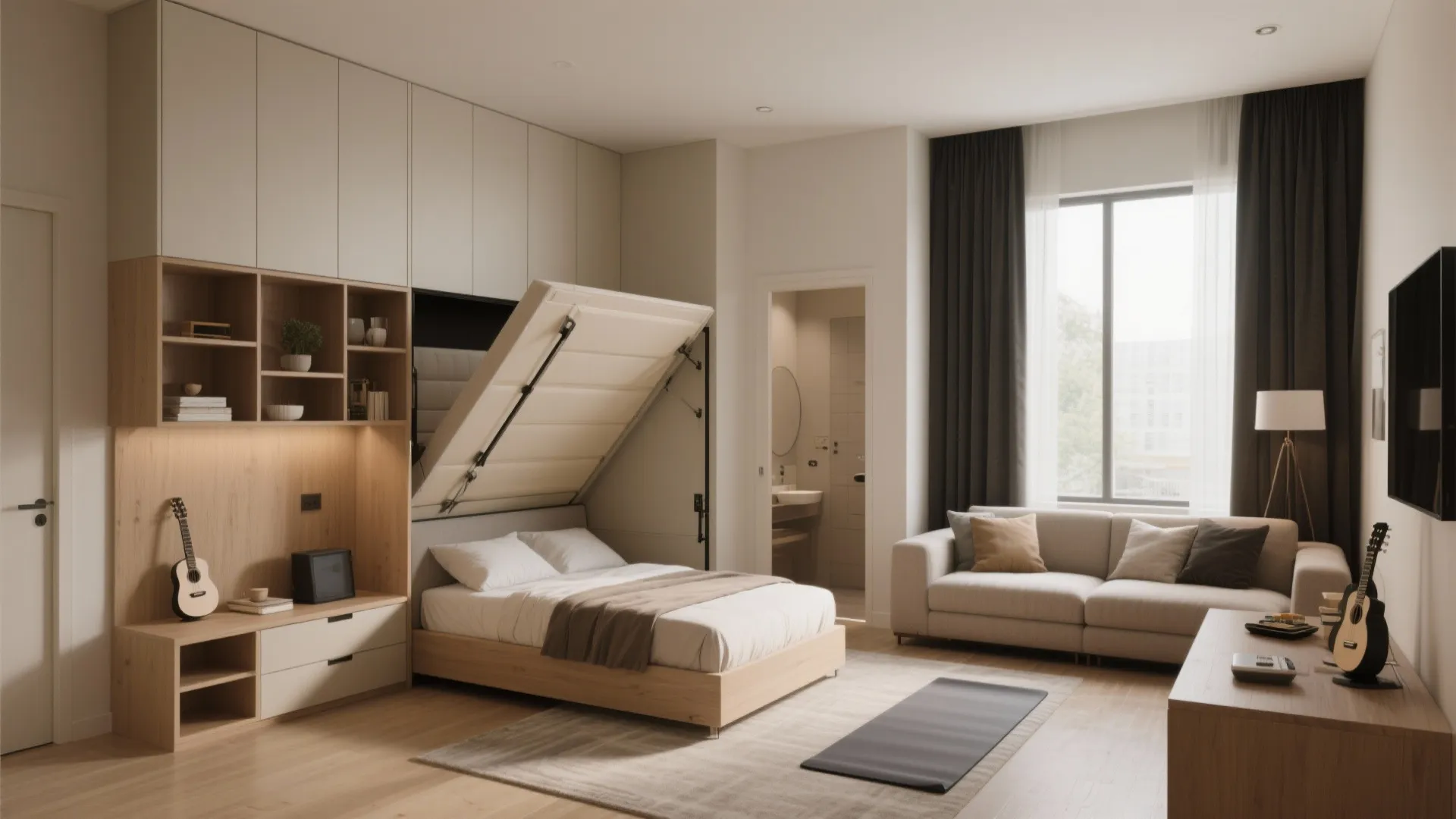 Guest Room that Doubles: Den by Day, Suite by Night