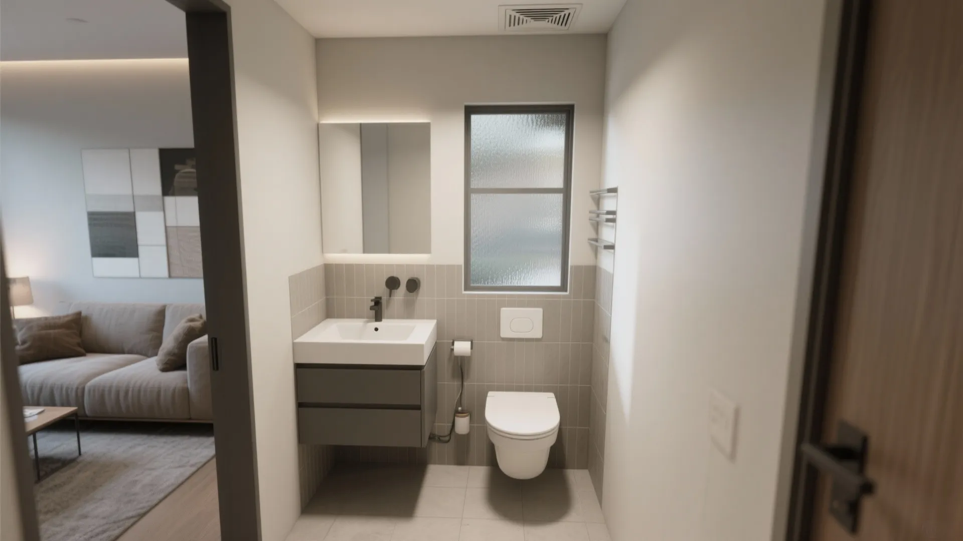 Half bath strategically placed for guests