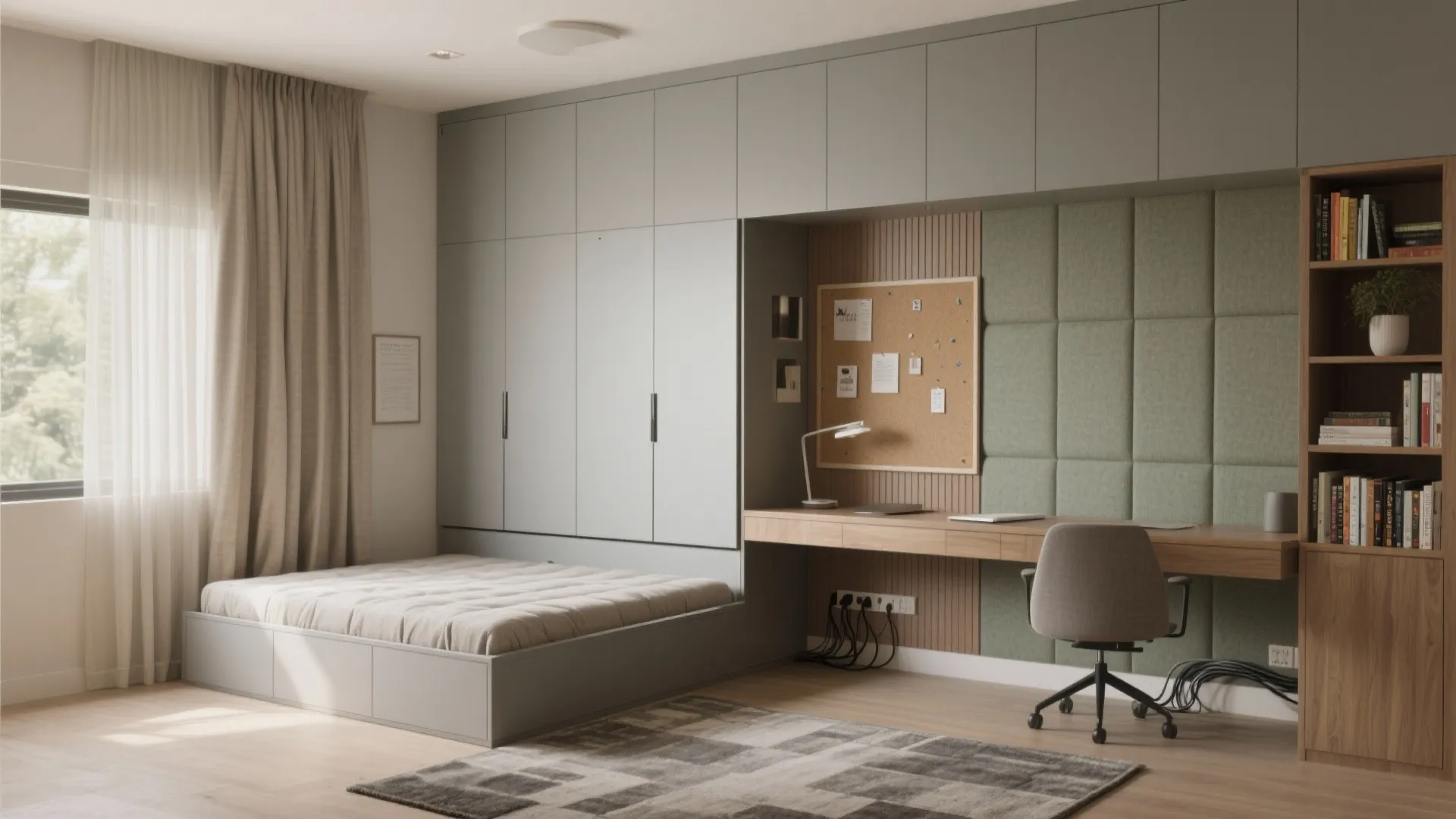 A Calm Multi-Purpose Room: Guest + Study with Acoustic Layers