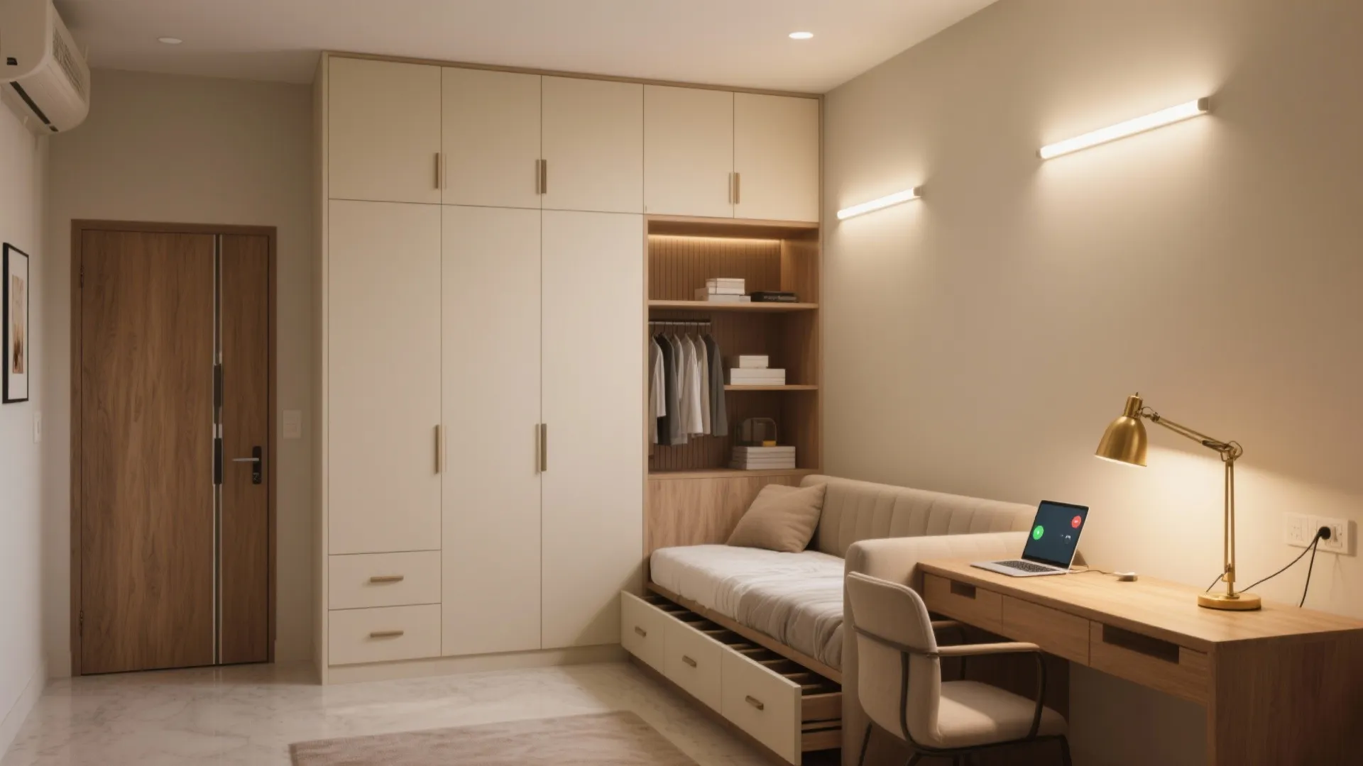 Flexible third bedroom: study by day, guest room by night