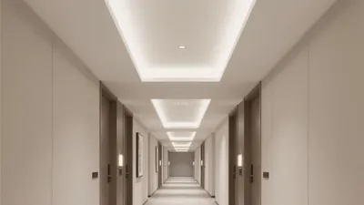Modern Hotel Corridor Design with Recessed Lighting