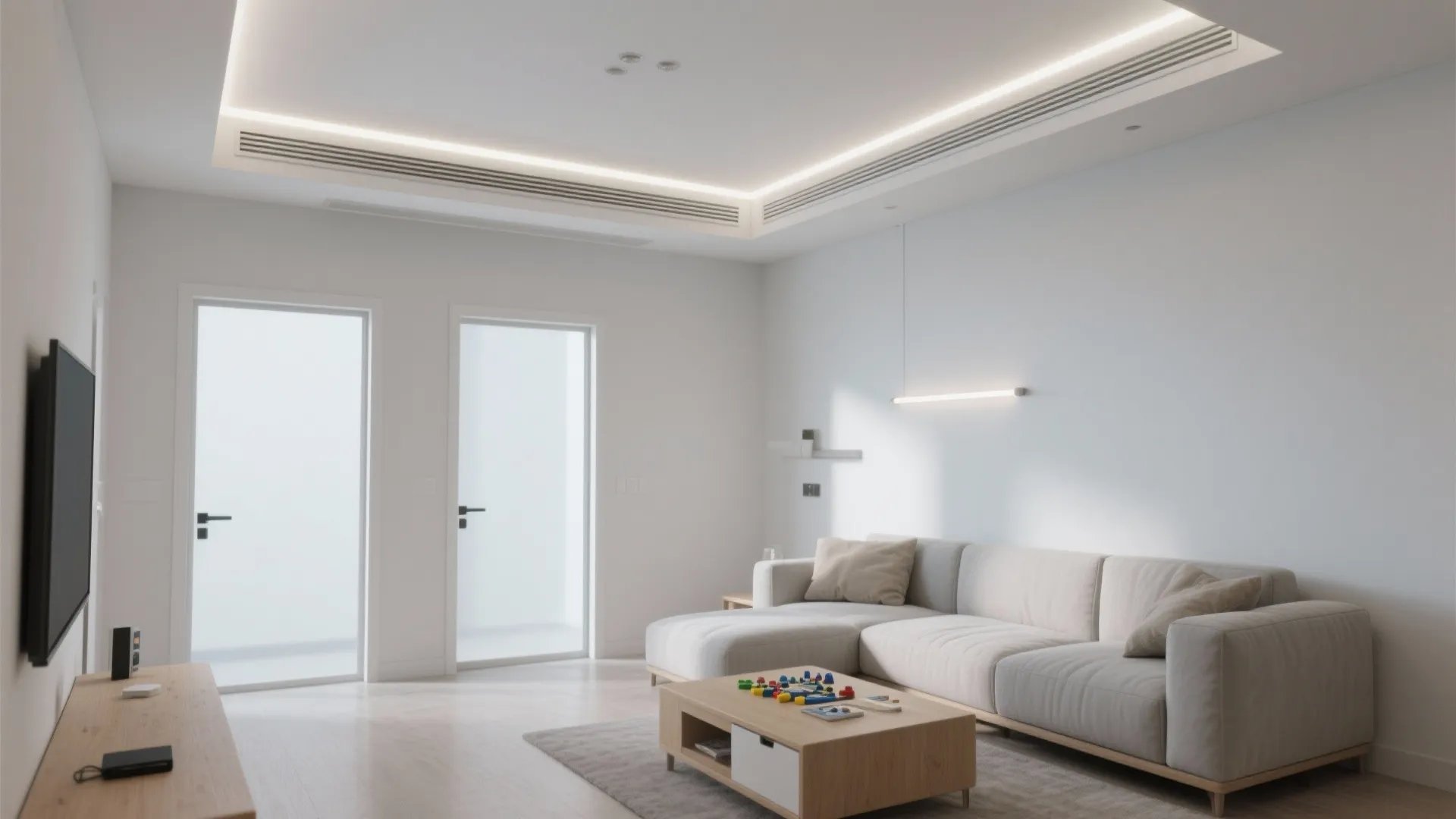 Clean Geometric Gypsum With Linear LEDs