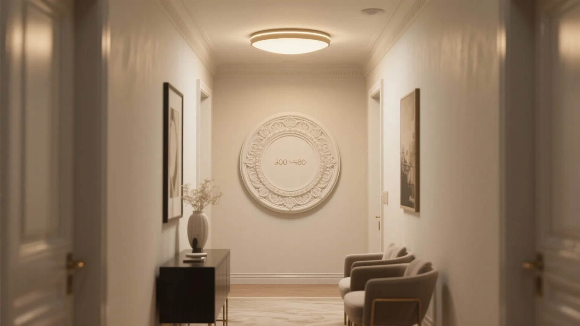5) Centered Gypsum Medallion + Flush Mount