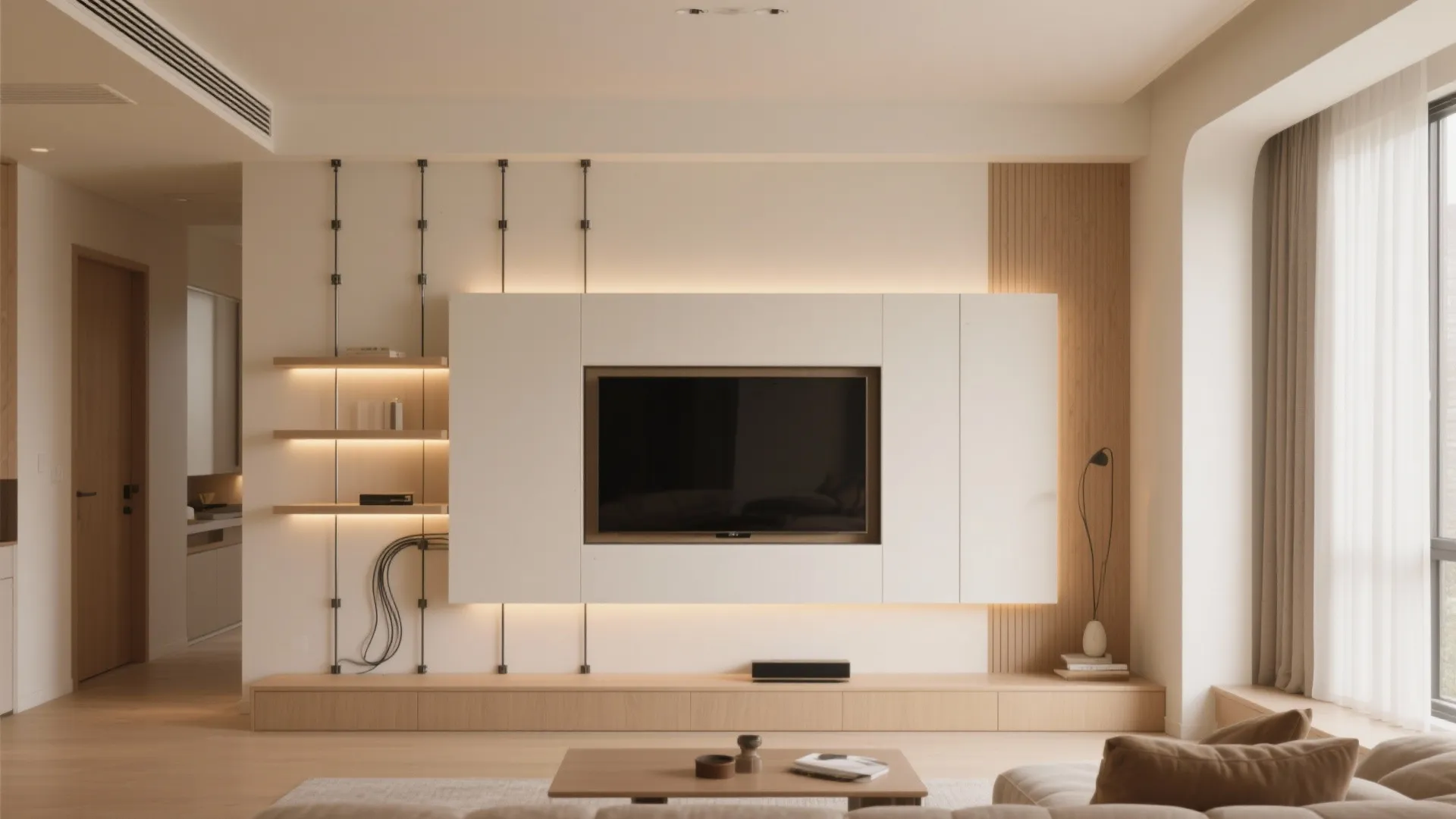 Integrated Storage Niches and Media Wall in Gypsum