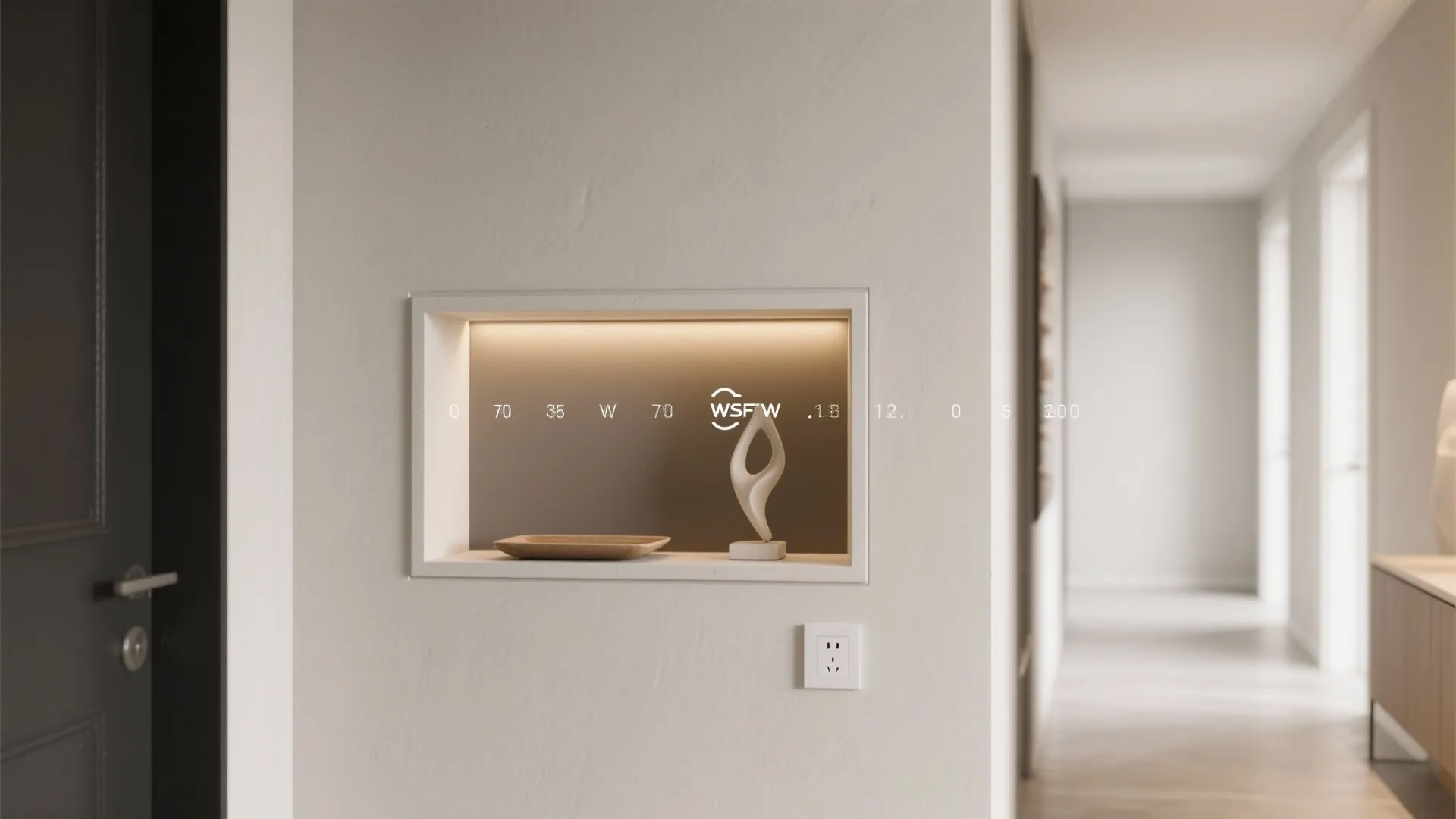 Gypsum wall niches for keys, art, and tiny plants