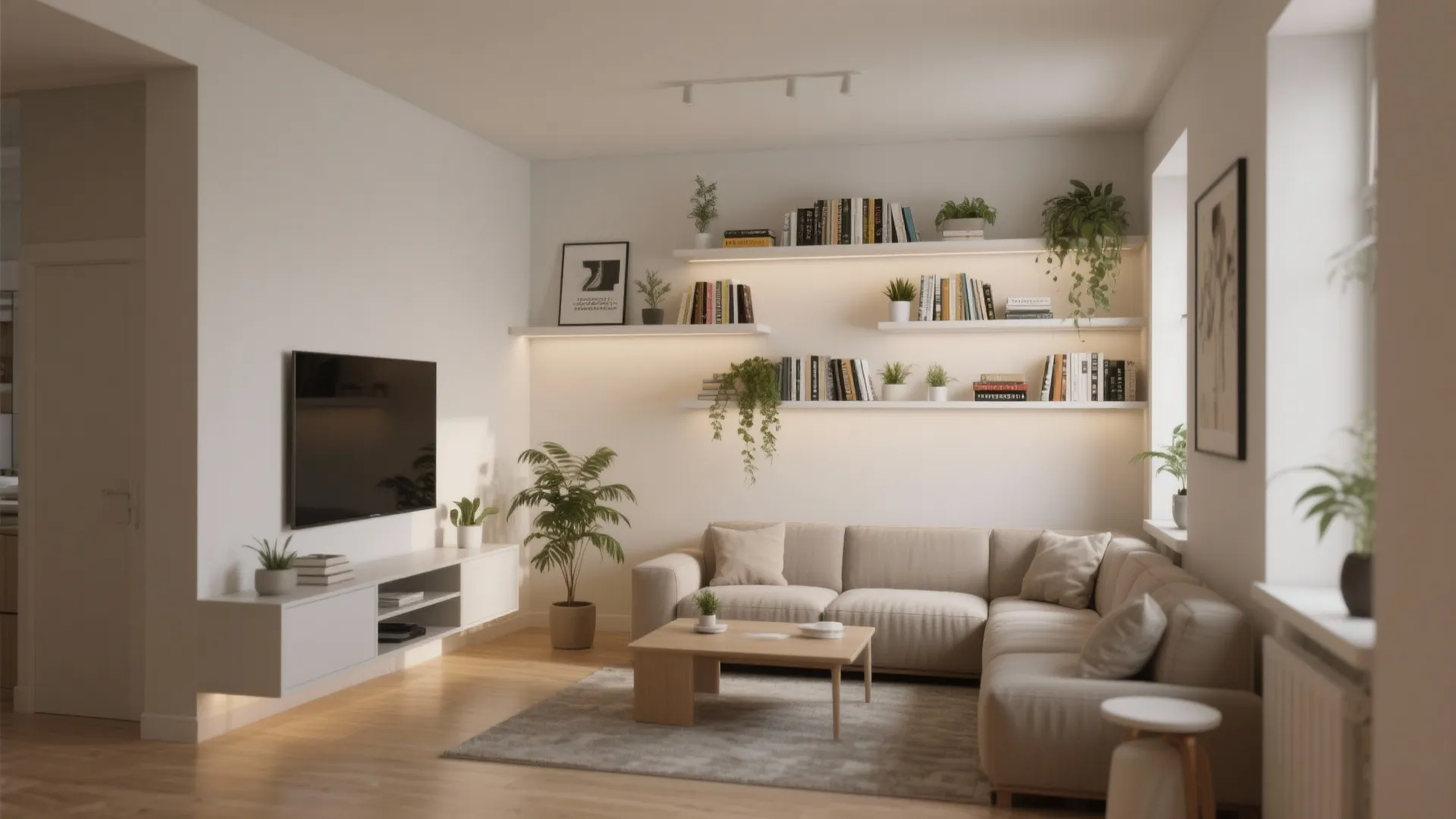 Gypsum Wall with Built-in Shelves