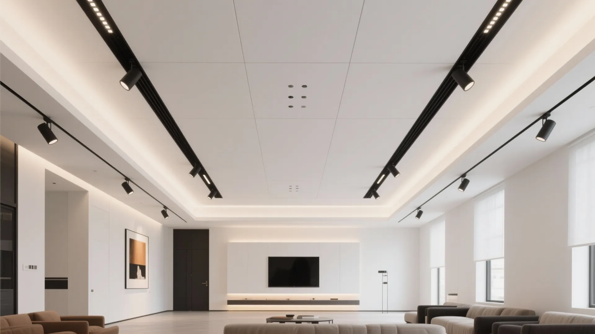 Gypsum + Black Track: High-Contrast Modern Layering