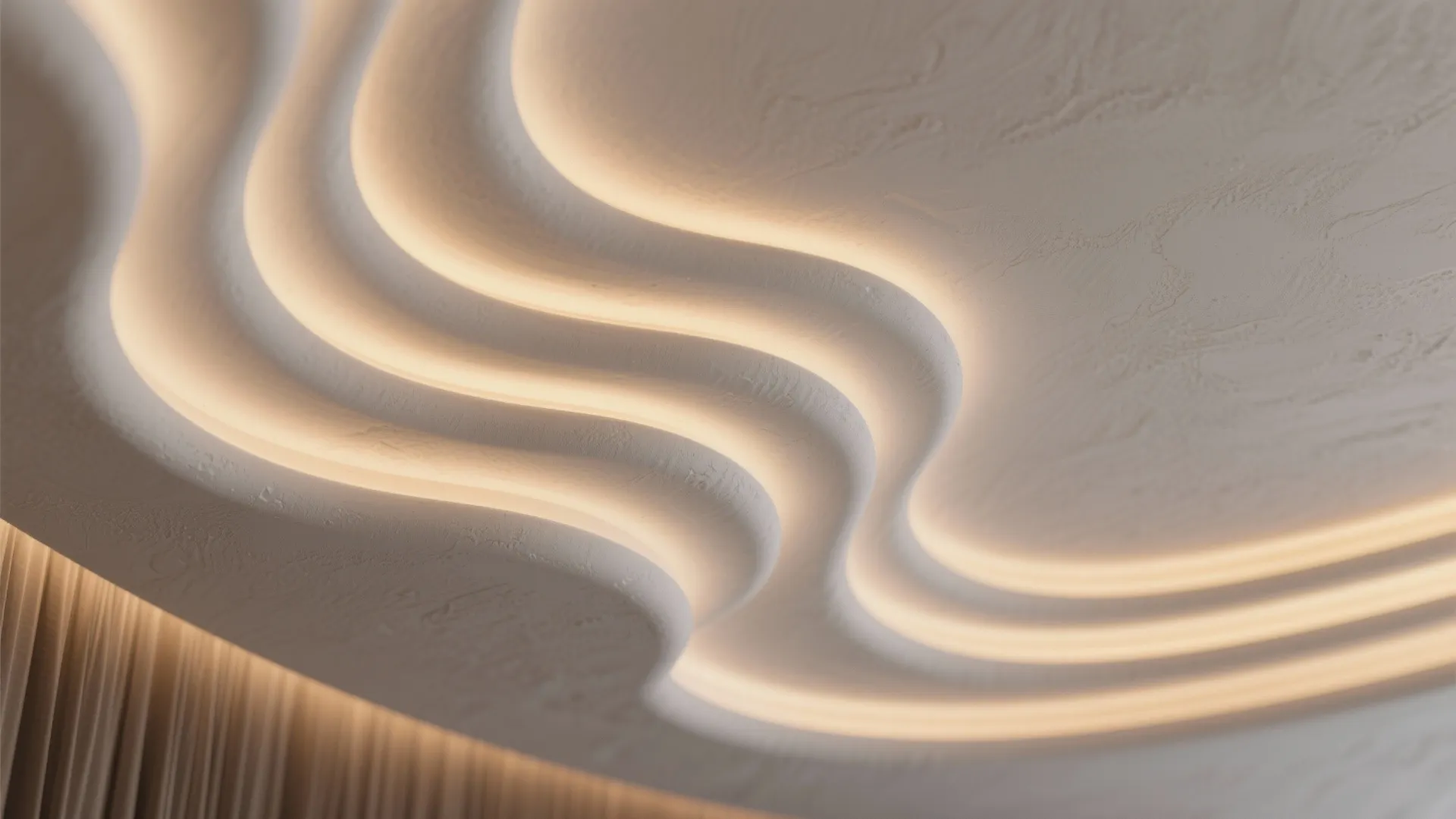 3) Sculpted gypsum waves with hidden linear uplights