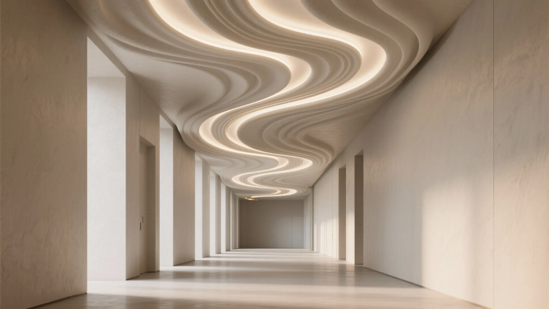 3) Sculpted gypsum waves with hidden linear uplights
