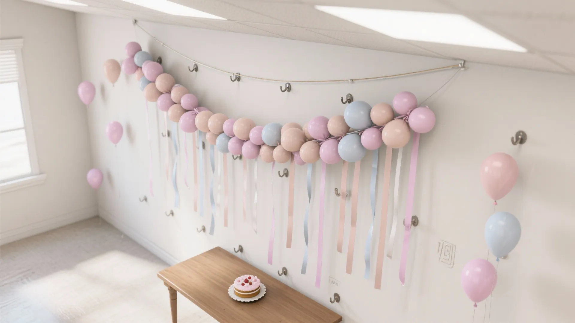 Pastel Balloon Garland with Ribbon Streamers