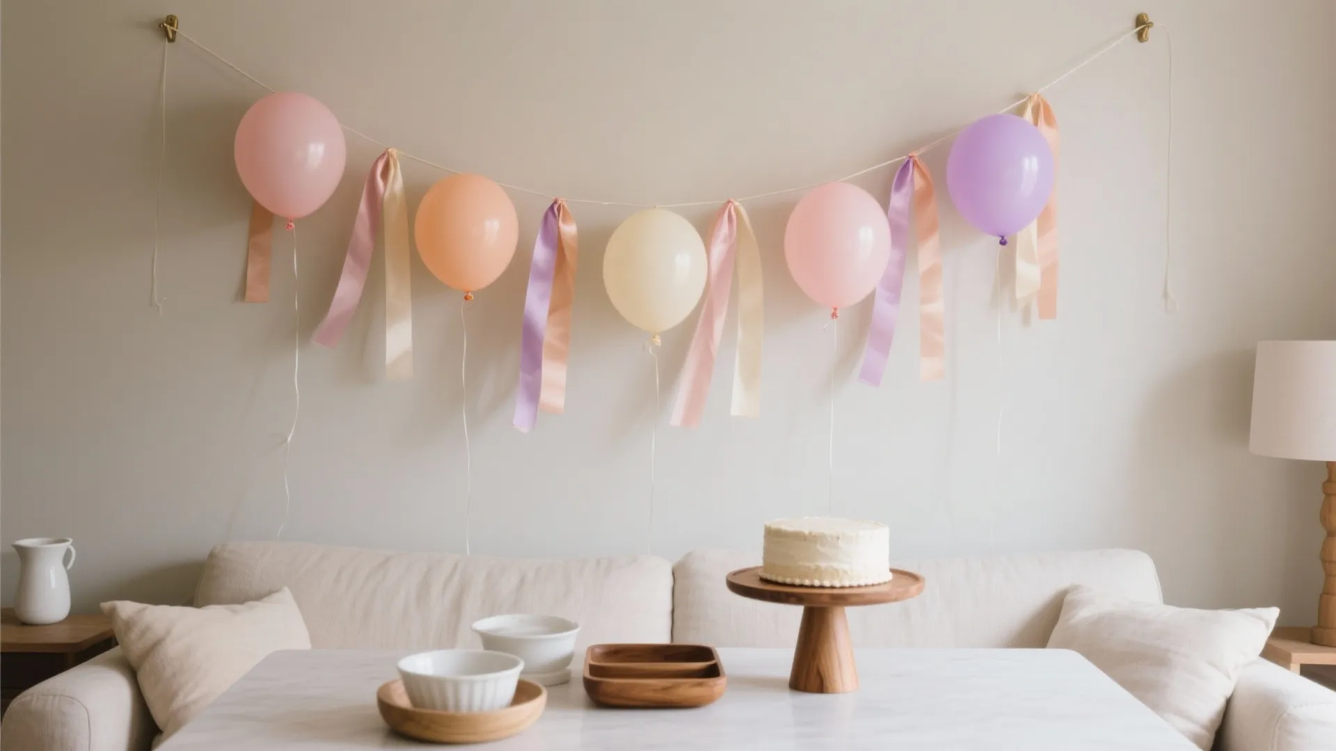 Pastel Balloon Garland with Ribbon Streamers