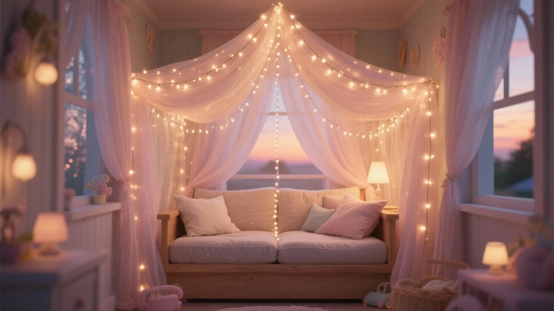 Twinkle String-Light Canopy with Sheer Fabric
