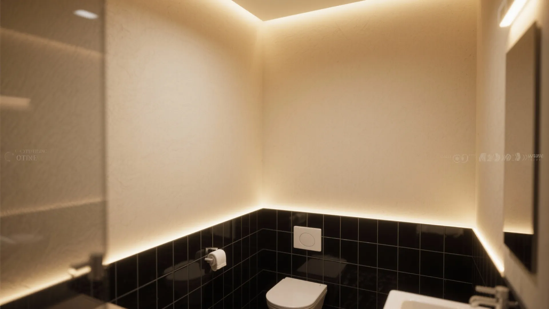 5. Half-Tiled Black Walls with Cream Paint