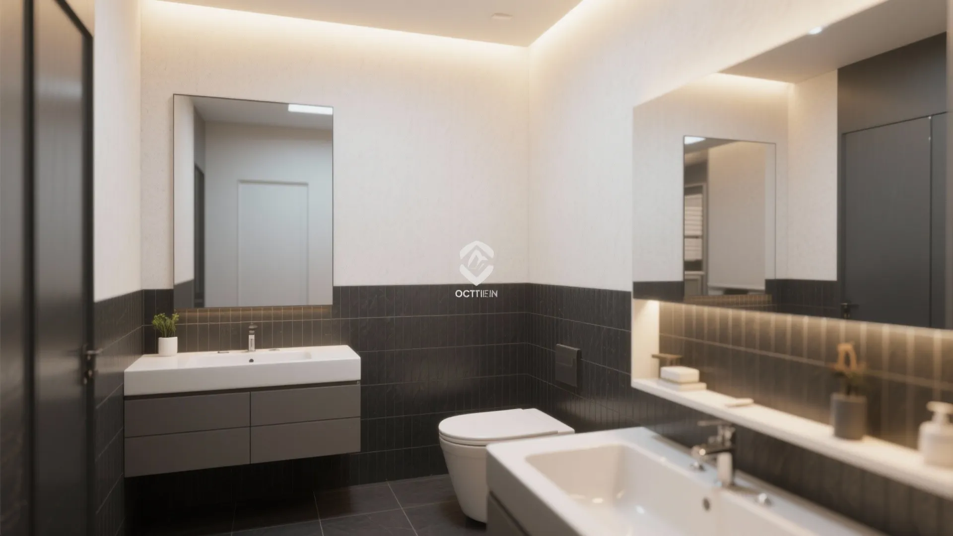 9. Half-Height Dark Walls with Light Tops