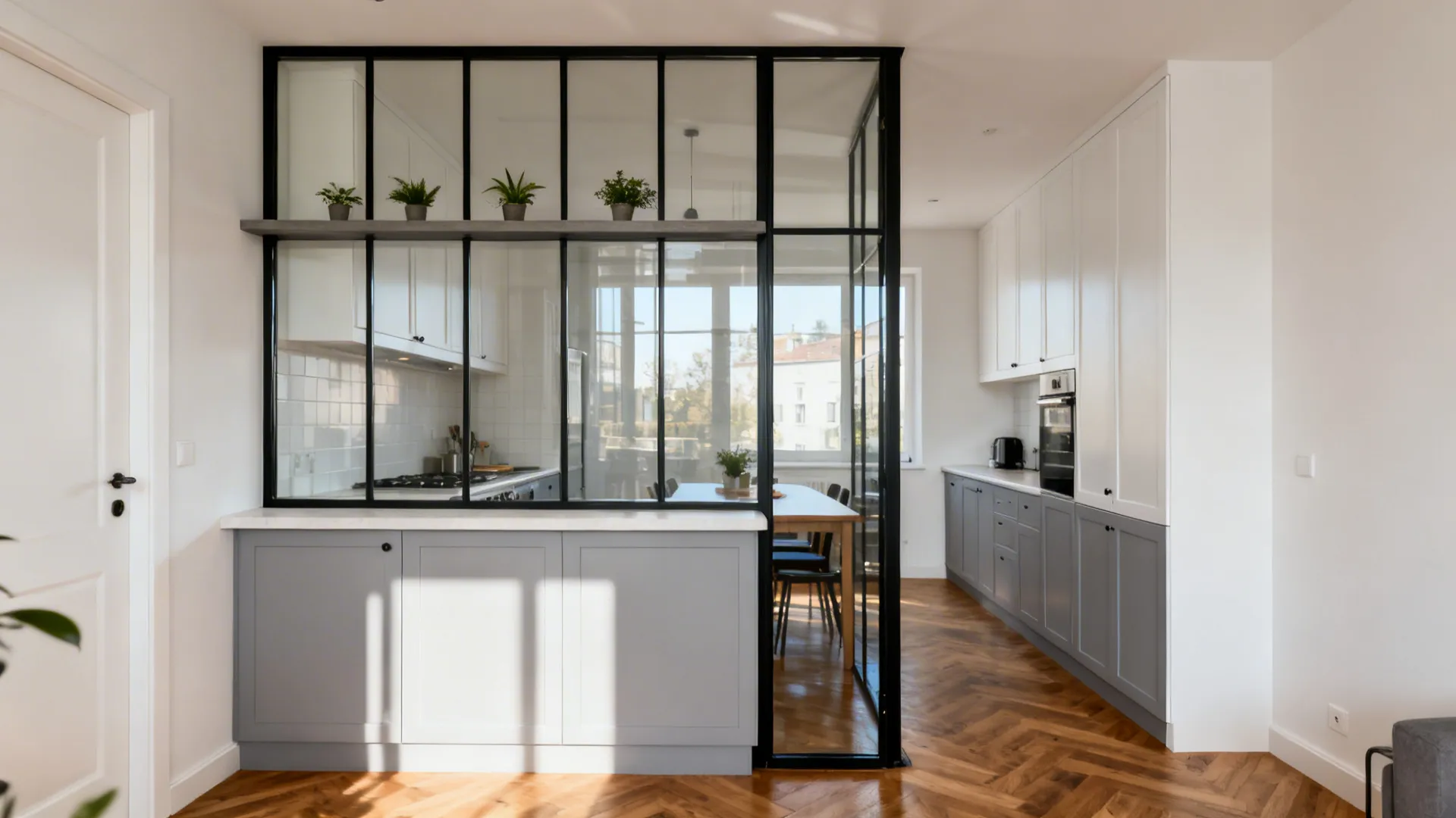 3) Partial-Height Glass Partition to Zone Without Closing