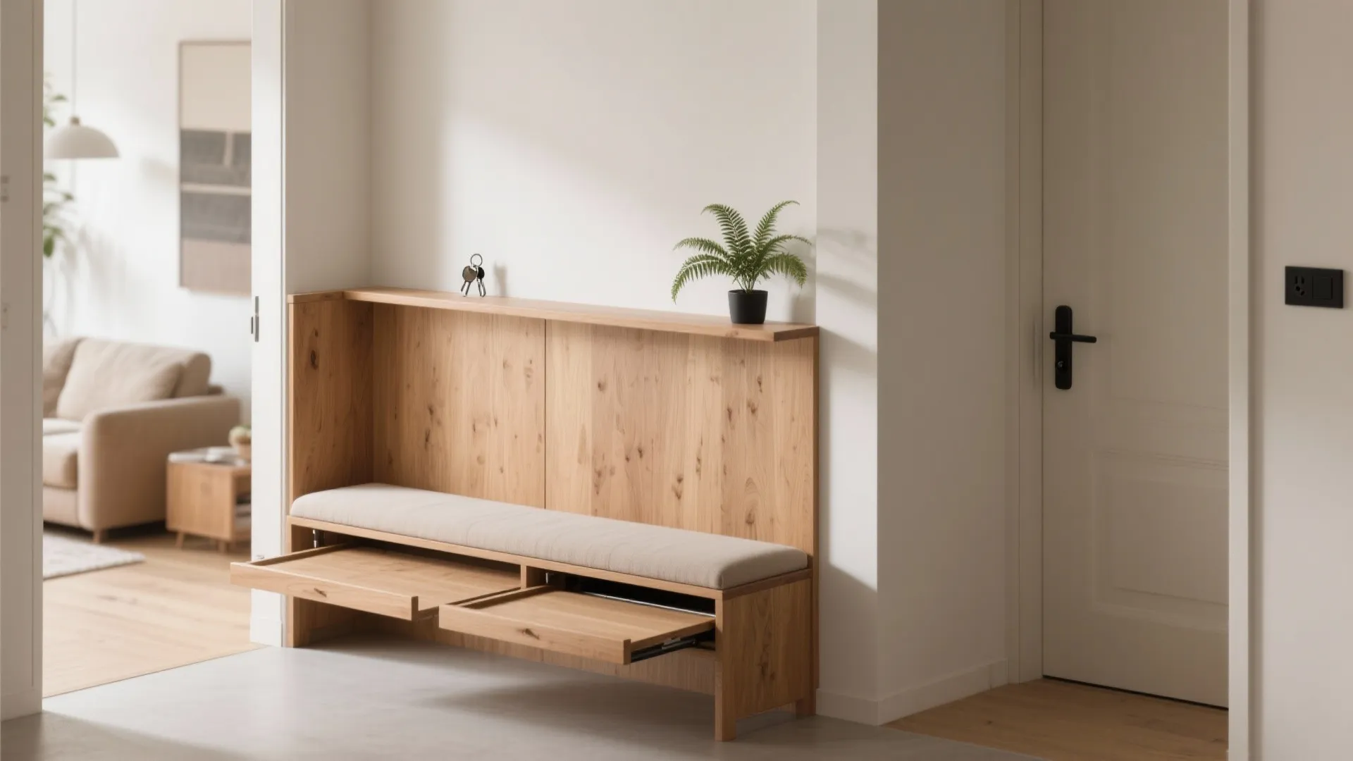 2) Half-Height Wood Partition with Built-In Bench