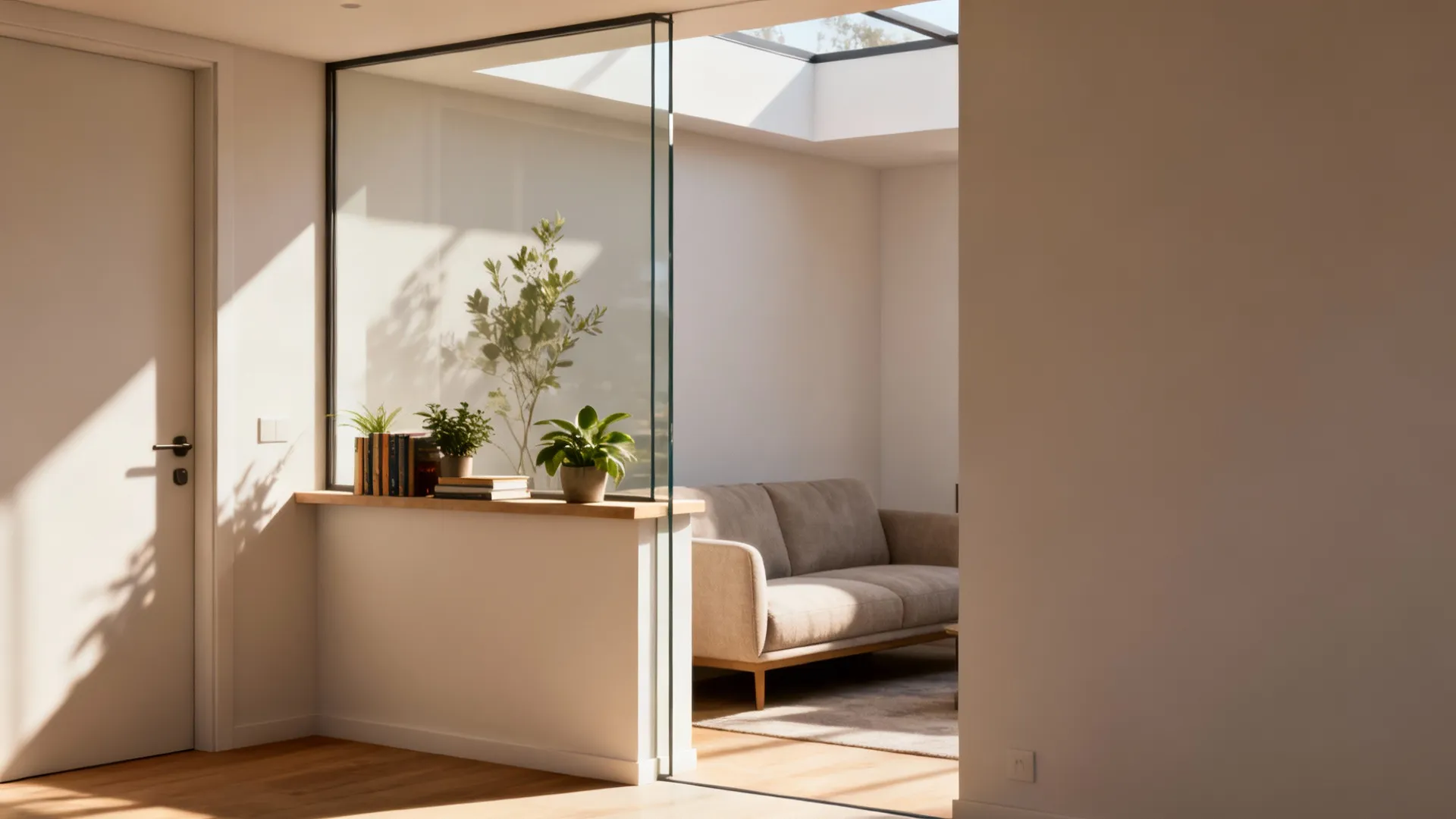 4. Half-height glass partition with a shelf ledge