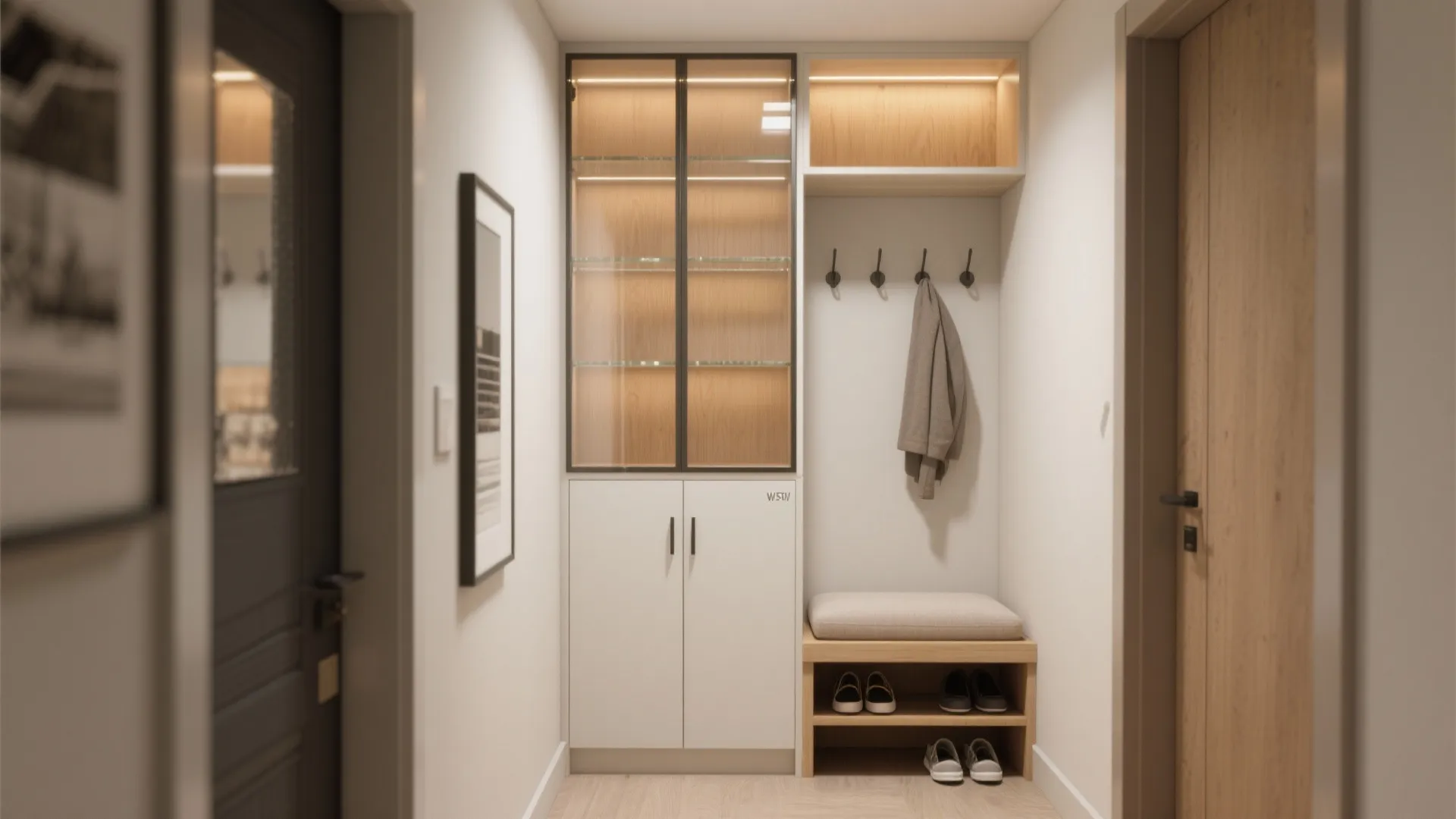 Half-Height Glass Hutch with Bench Niche