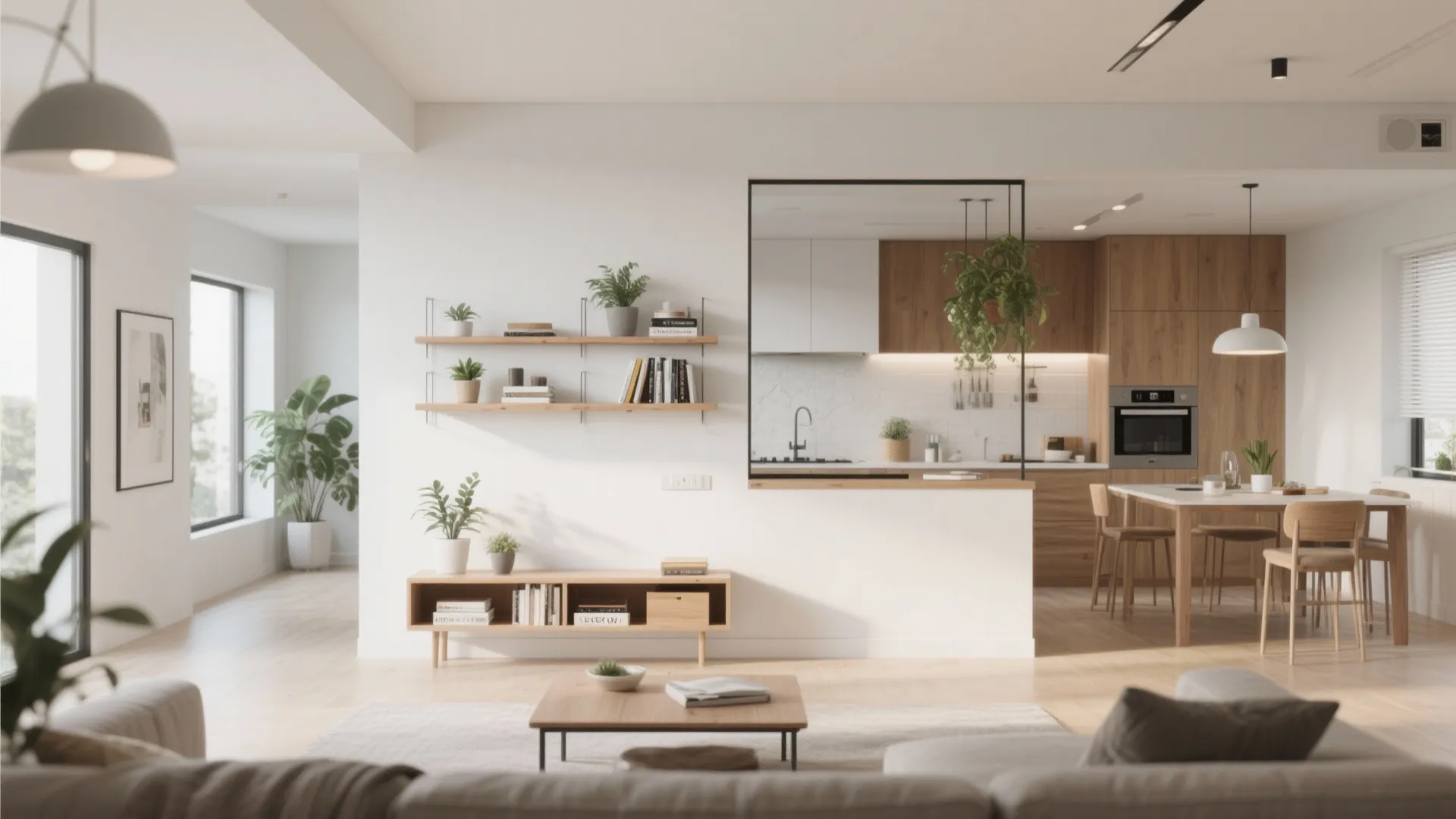 Half-Height Wall with Open Shelves