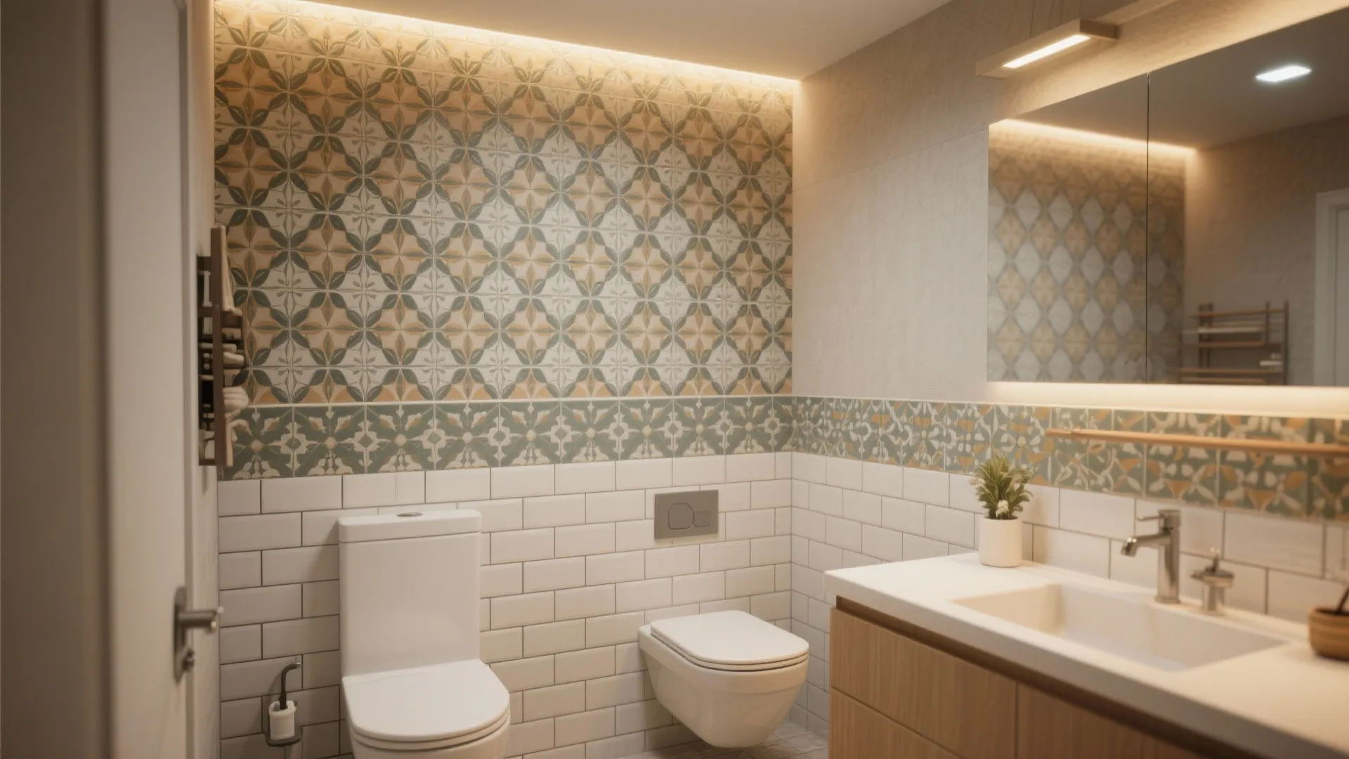 3. Half-height walls with statement tiles above