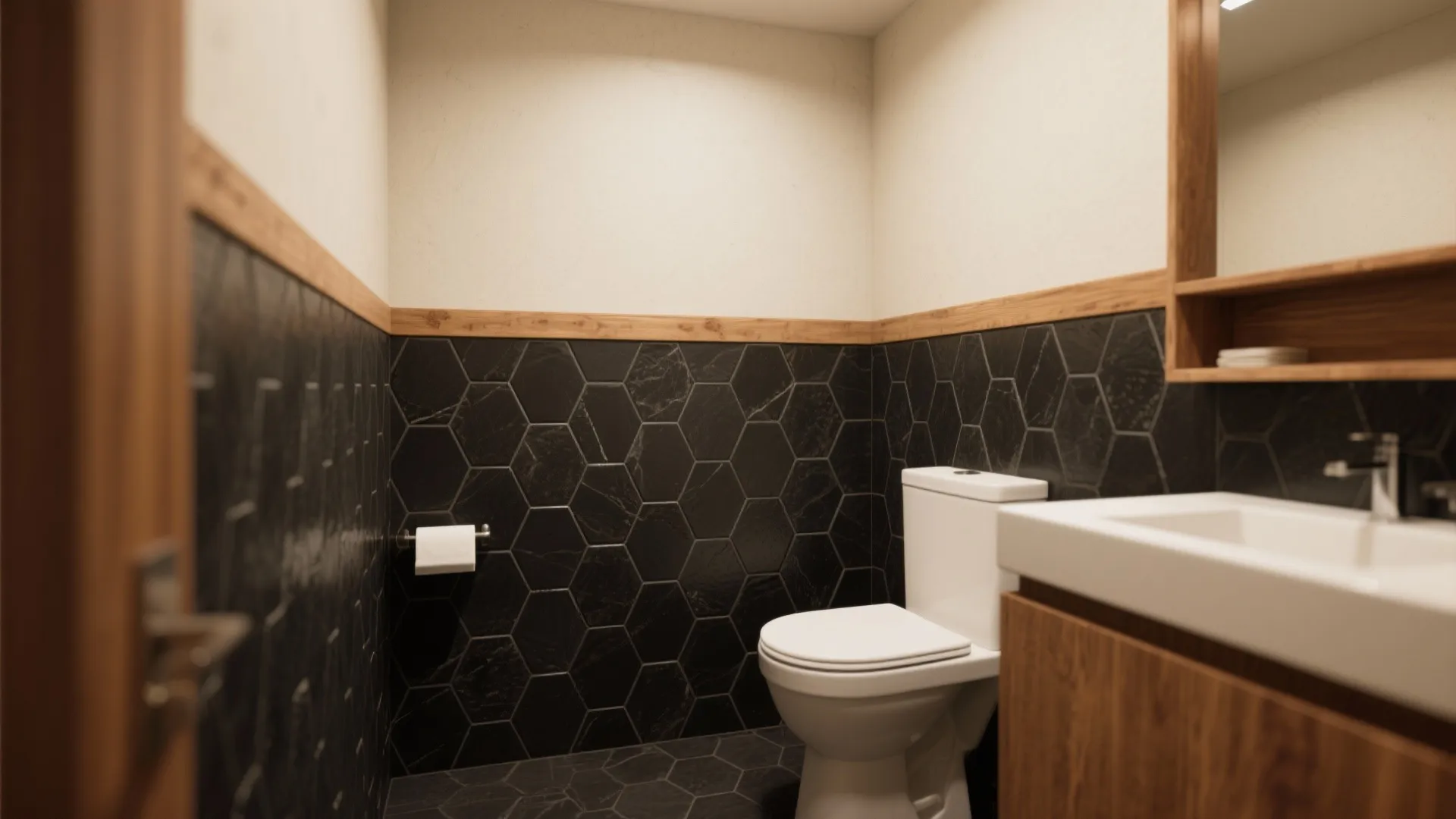 2. Half-height tile with painted upper wall