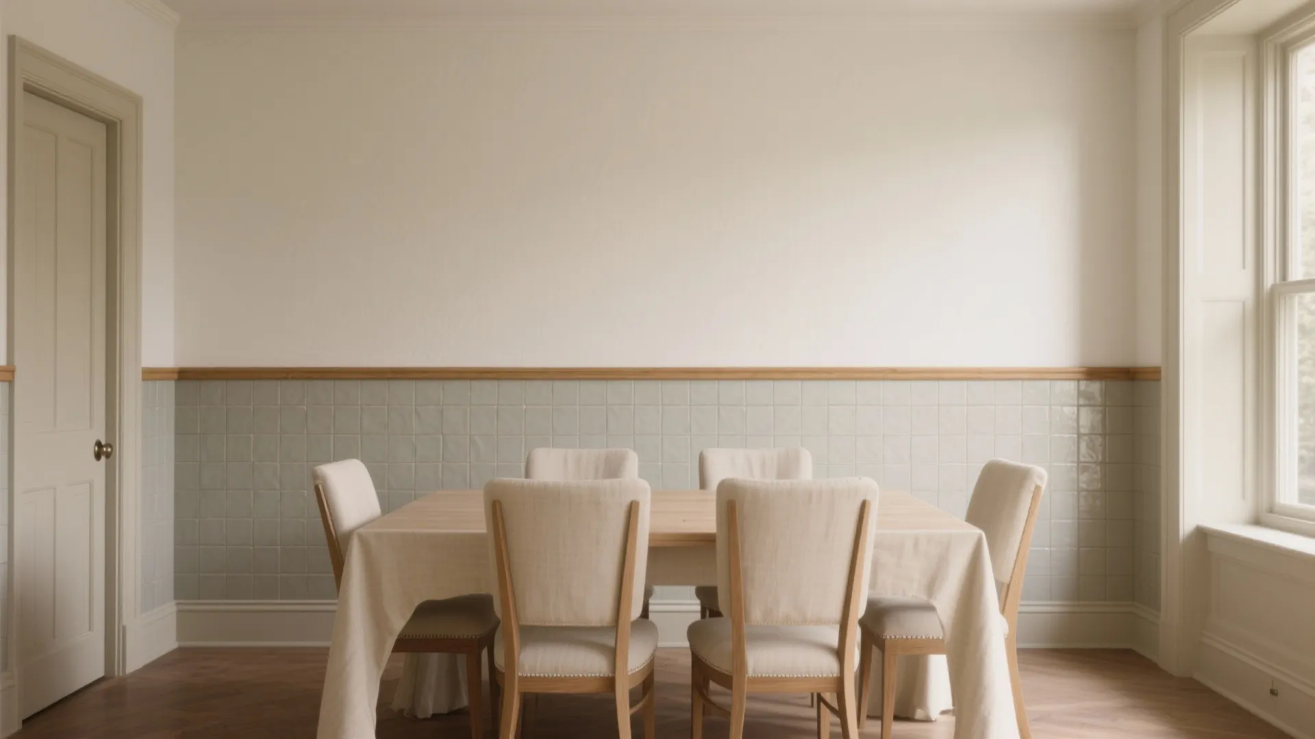 1) Half-height tile wainscoting with paint above