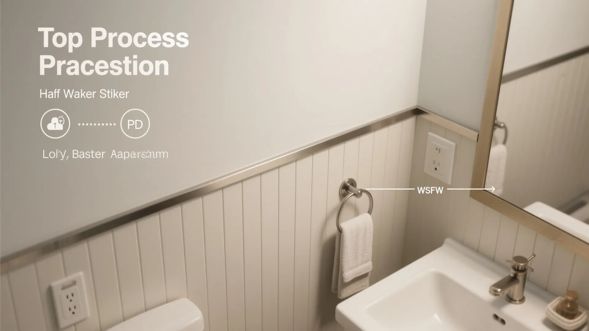 Top-down visualization of half-height sticker wainscot with a clean trim line and painted wall above.