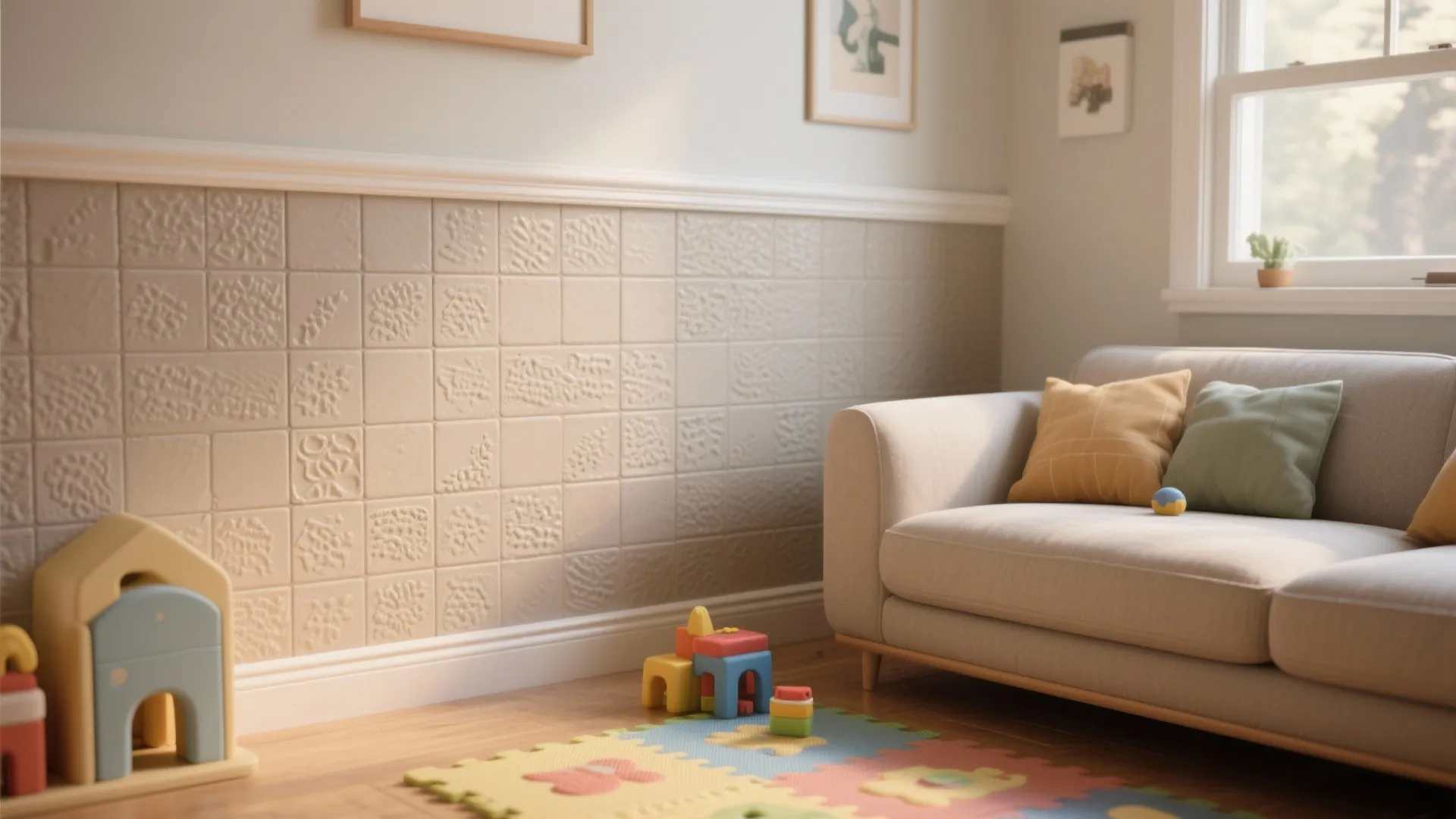 1. Half-height tile wainscoting for texture and easy cleaning