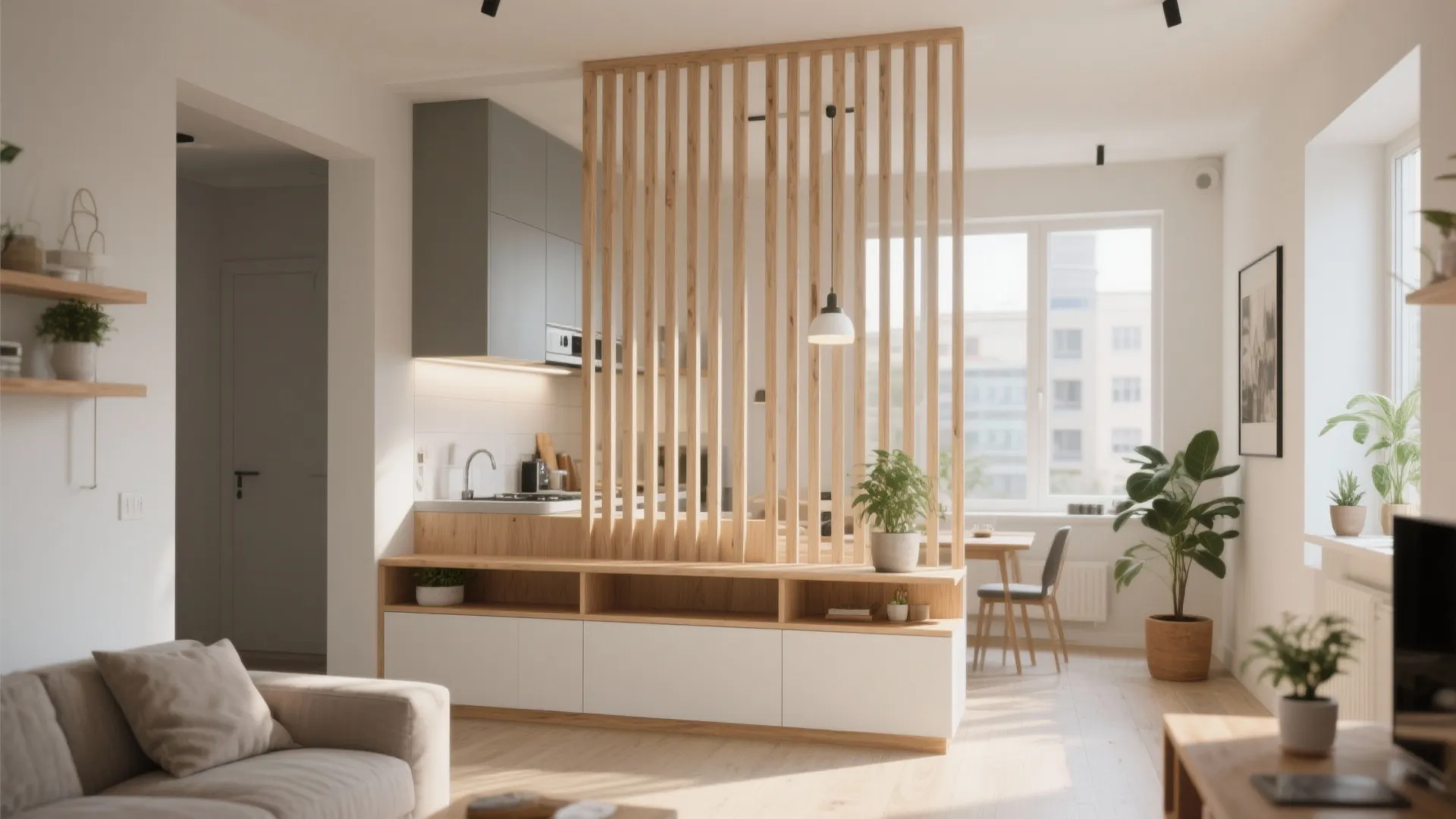 3. Half-height partition slat wall to define zones