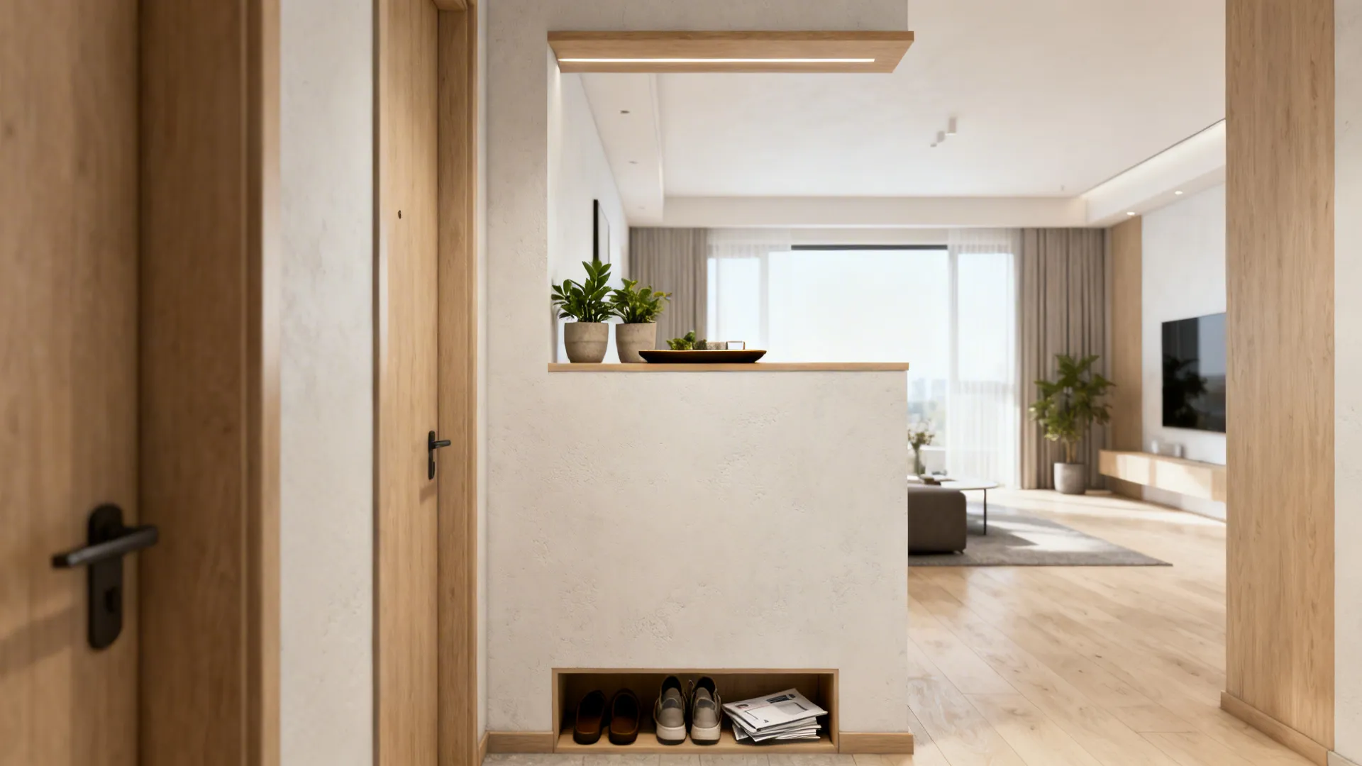 2. Half-height partition with shelf