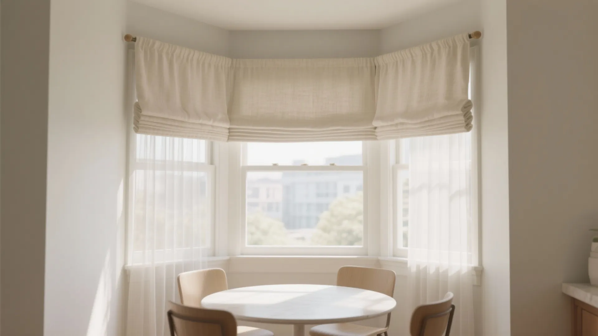 3. Half-Height Valances with Sheer Panels for Airiness