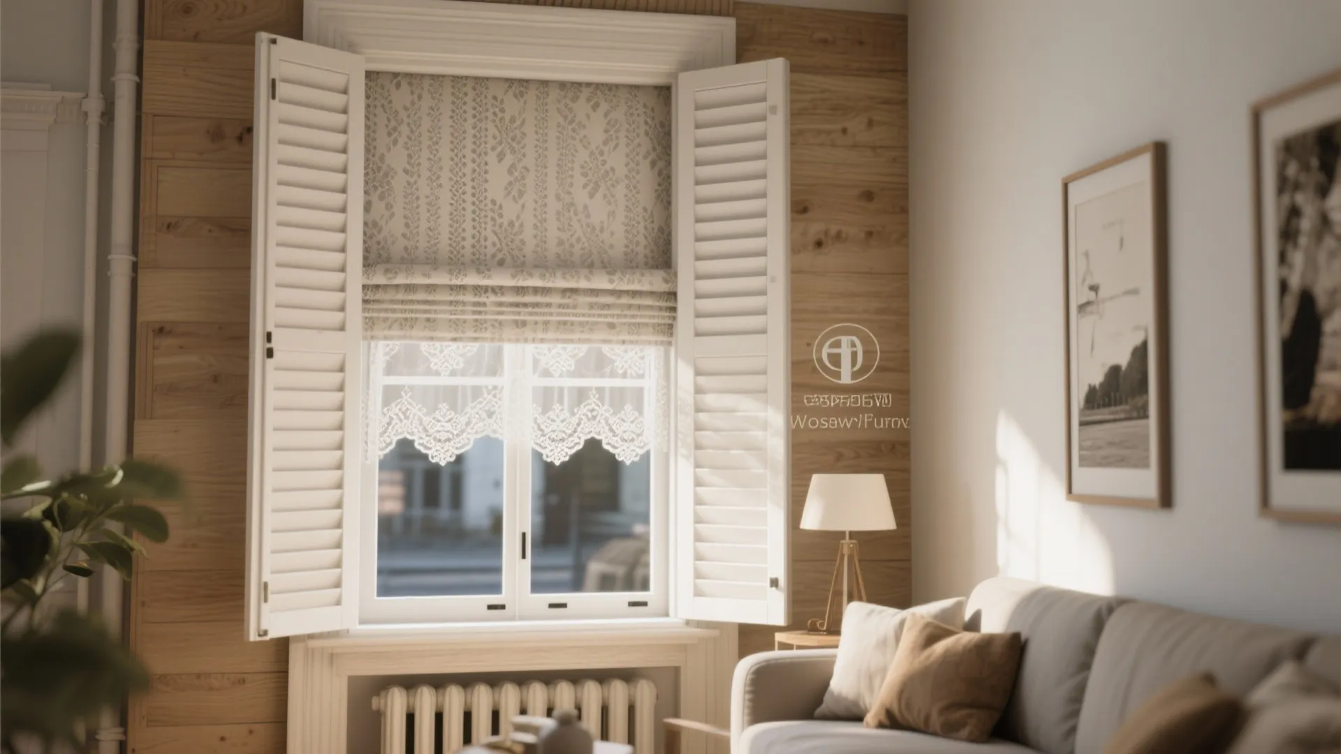 5. Half-Panel Shutters with Fabric Toppers