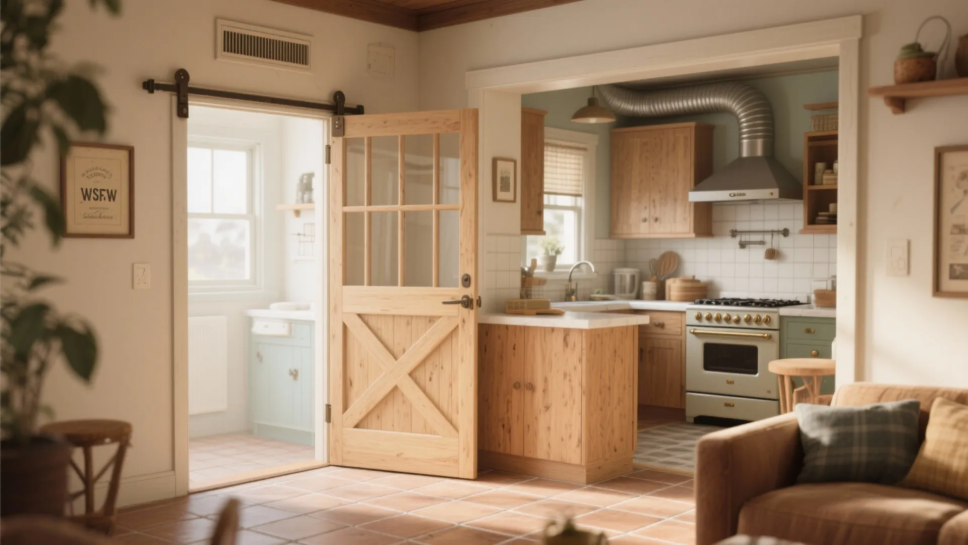 1. Half-swing saloon-style door for charm and airflow