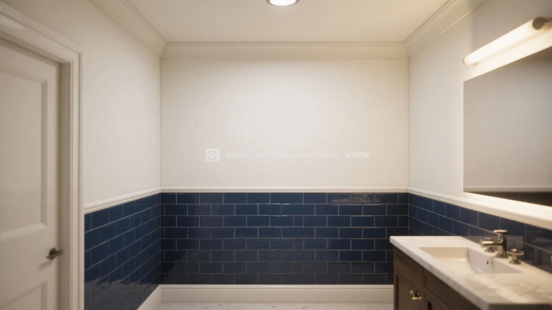 3. Half-Tile Navy Accent + Light Upper Walls