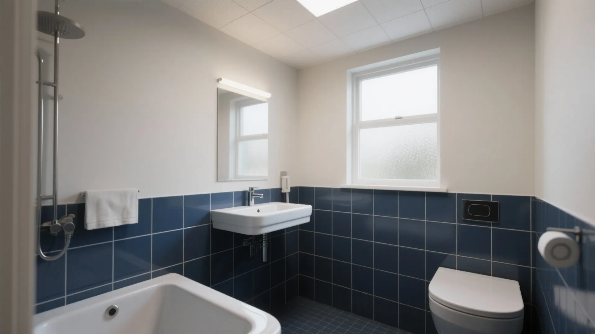 2. Half-Tiled Navy Walls