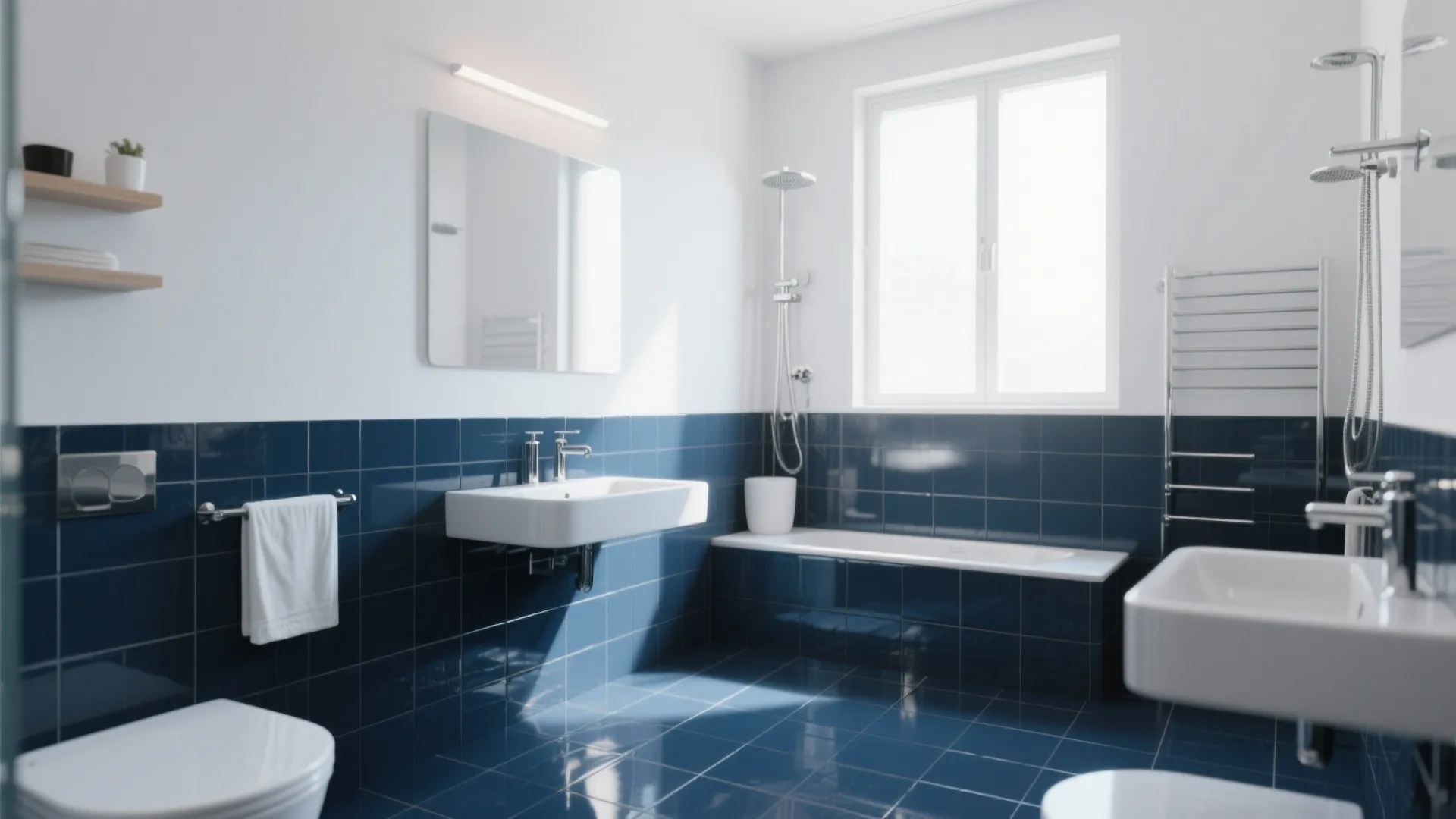 8. Half-Tiled Navy Walls