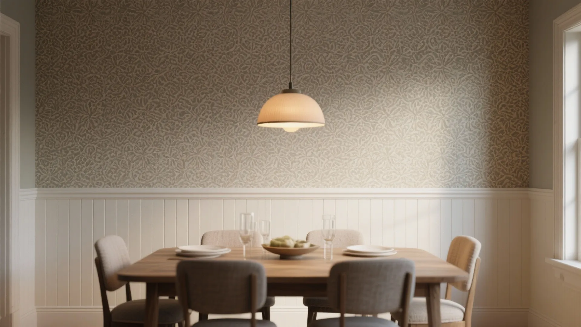 4. Half Wainscoting with Wallpaper Above