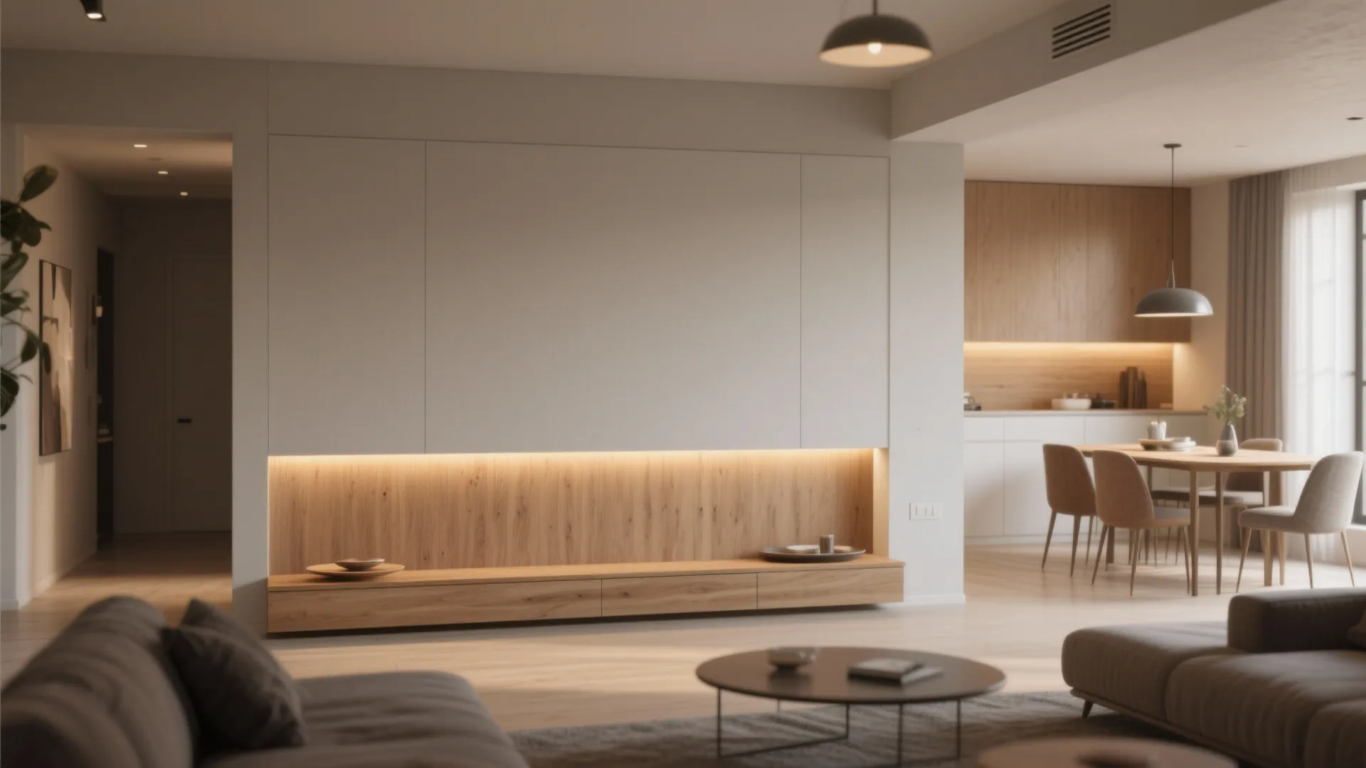 Half-wall or low partition for visual separation