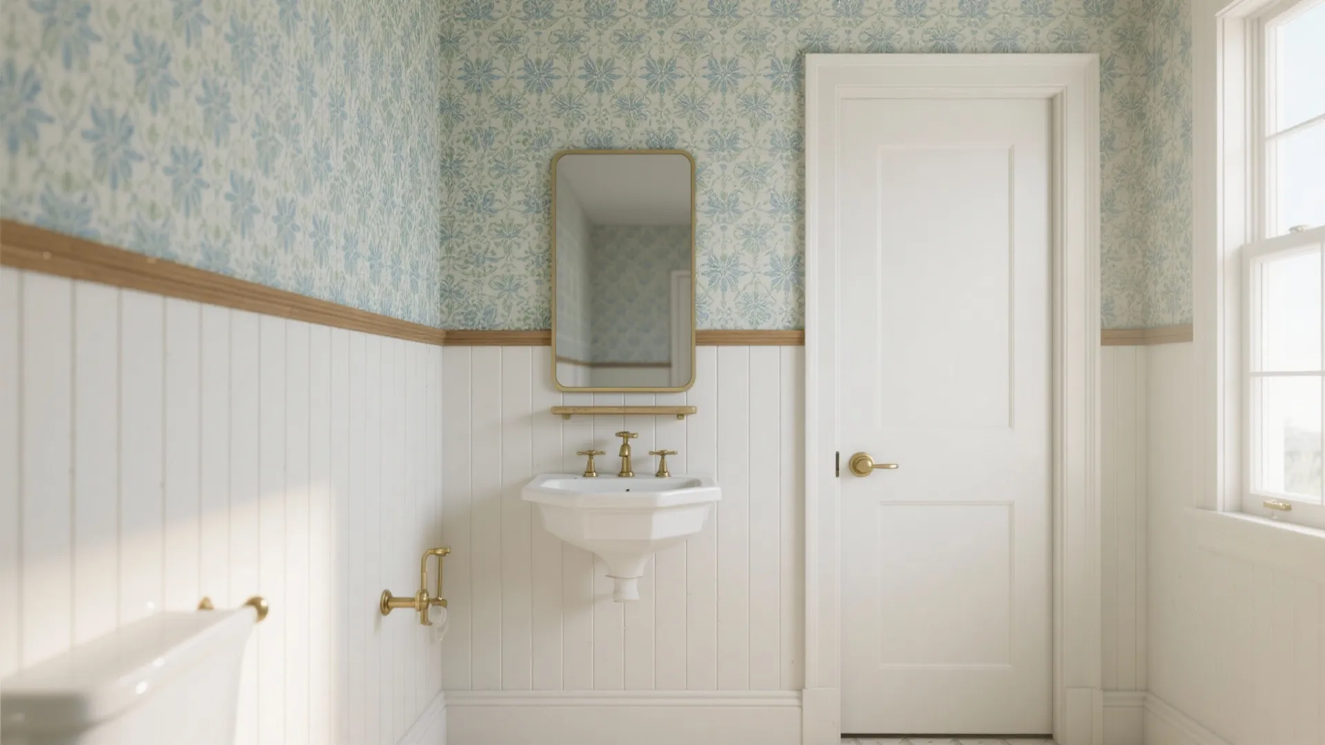 4) Half-Wall Wallpaper with Wainscoting or Tile