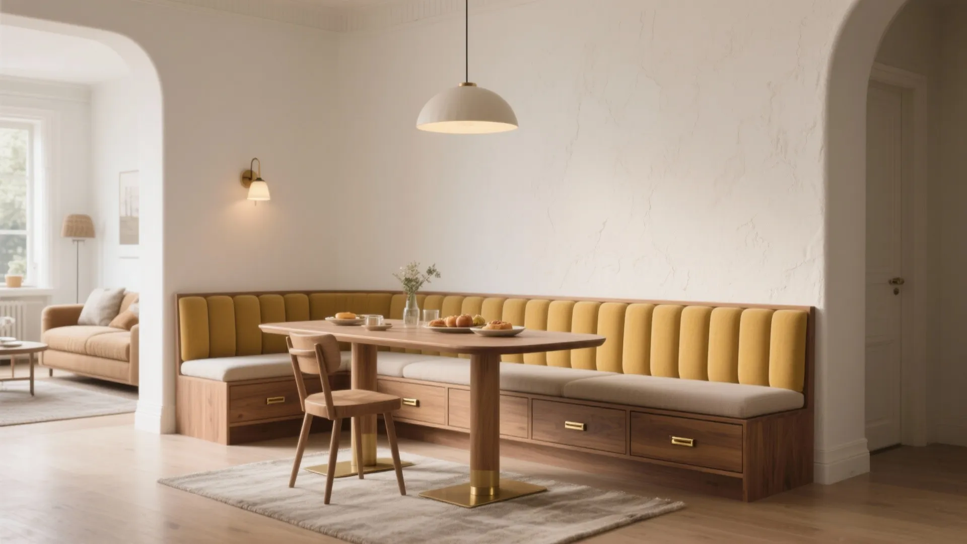 Half wall with banquette storage