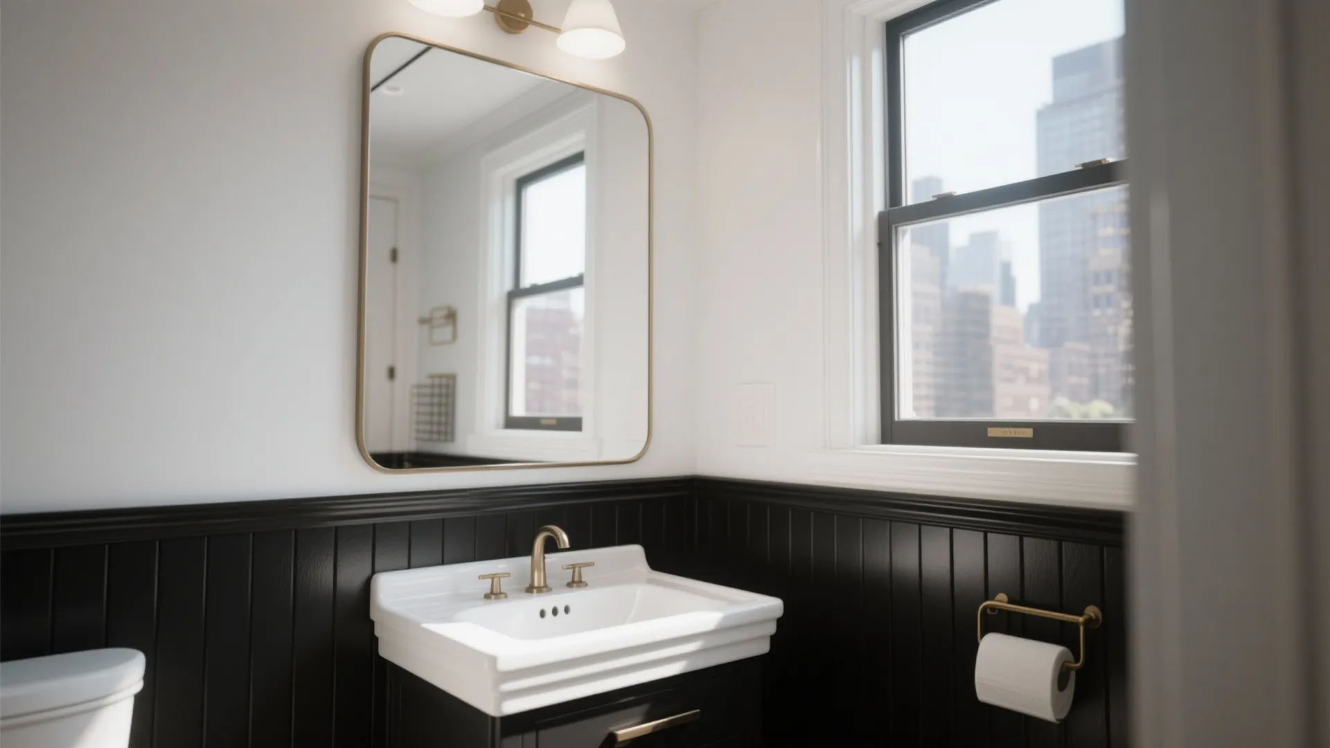 1. High-Contrast Half-Wall Beadboard