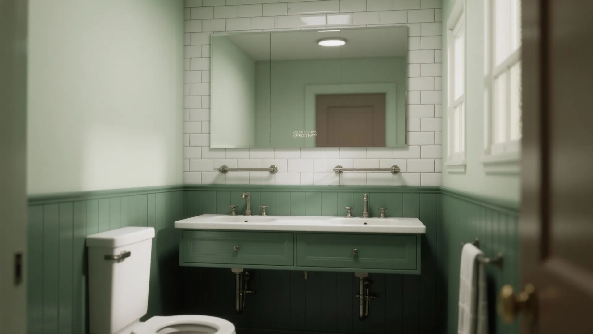 3. Half-wall color with tile or mirror above