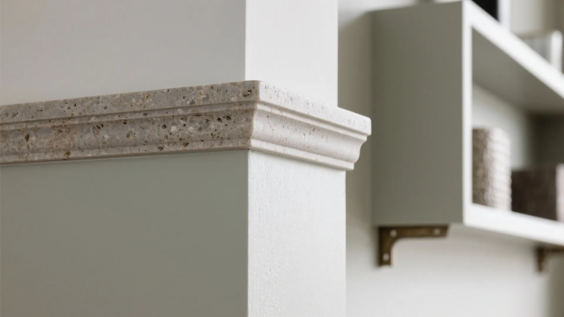 Half-height solid wall with open upper shelving