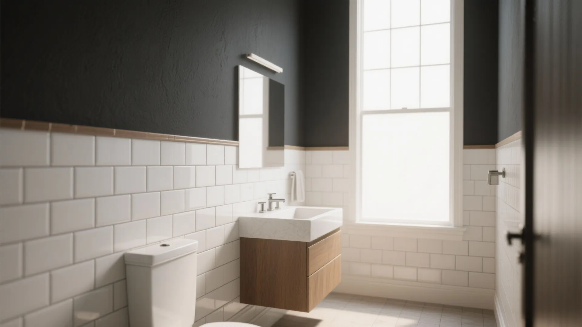 3. Half-Wall Subway with Painted Upper Walls