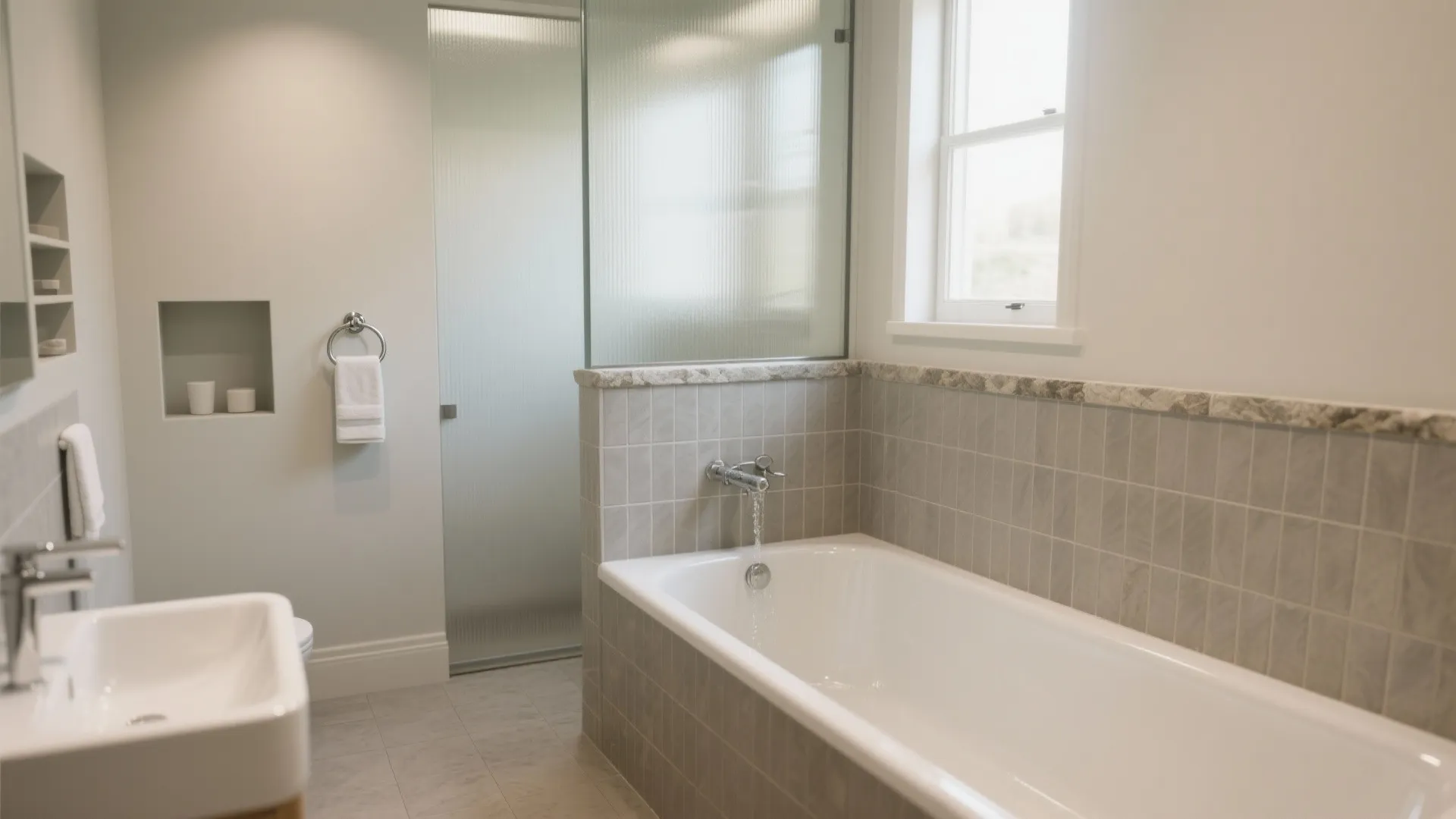 Partial wall divider with frosted glass