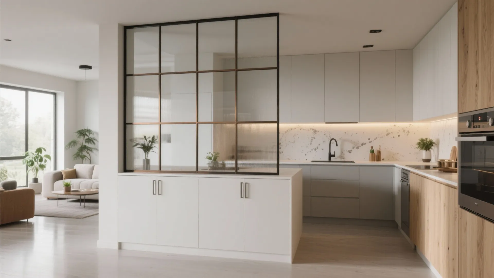 Framed Glass Partition (Half Wall) to Borrow Light