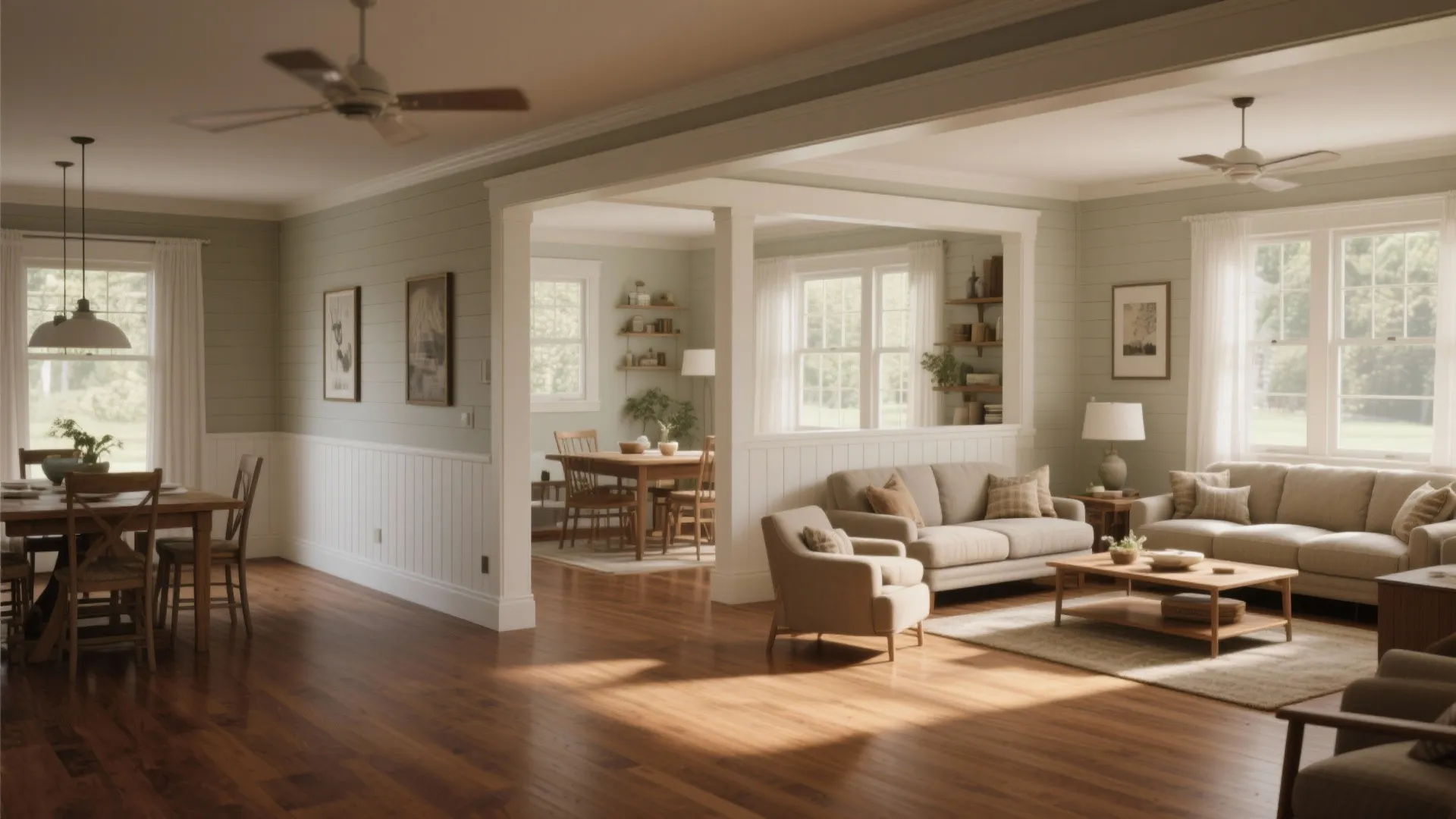 2. Open but defined living zones with tapered half-walls