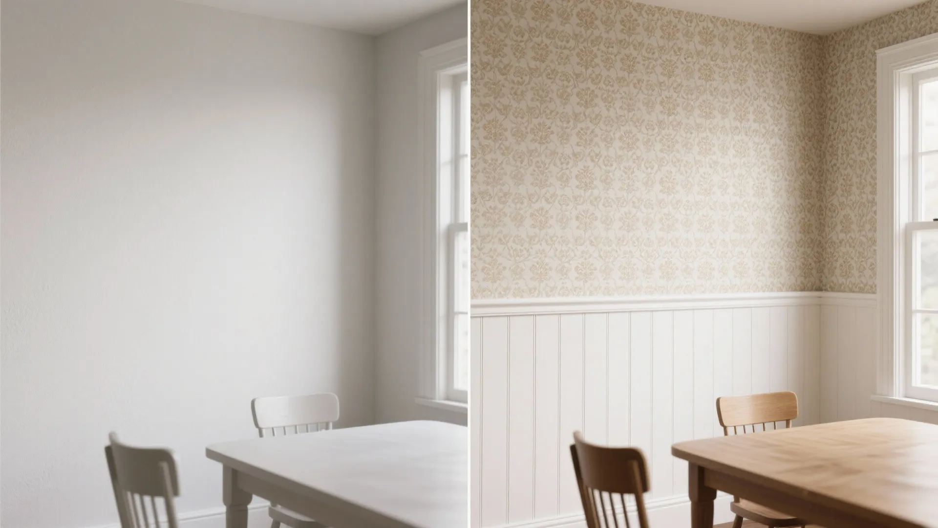 Half-height wallpaper with a chair rail to balance pattern